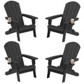 Yefu Adirondack Chair, Foldable Oversized Plastic Adirondack Chair Set Of 4 With Cup Holder, Patio Chair With Weather Resistant For Outside Deck Lawn, Weight Capacity Up To 400 Lbs –Black