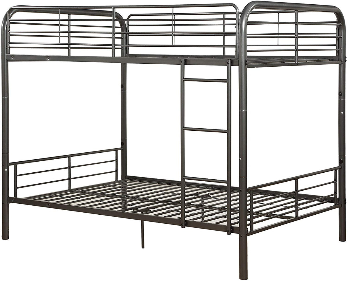 HomeRoots 79' X 57' X 65' Full Over Full Gunmetal Metal Tube Bunk Bed