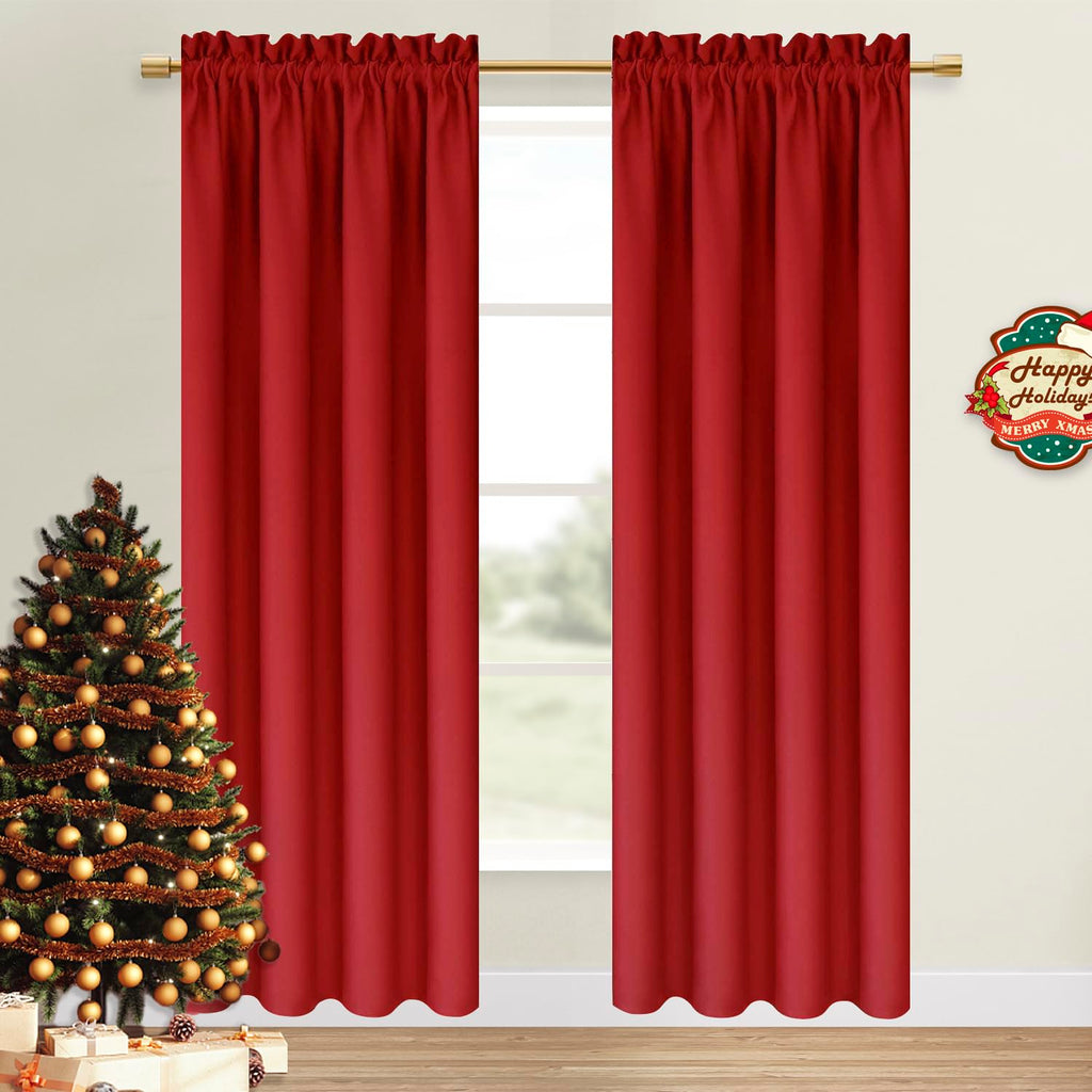 Dwcn Christmas Blackout Curtains For Bedroom - Thermal Insulated Room Darkening Drapes For Living Room, Red, W 42 X L 84 Inch, S
