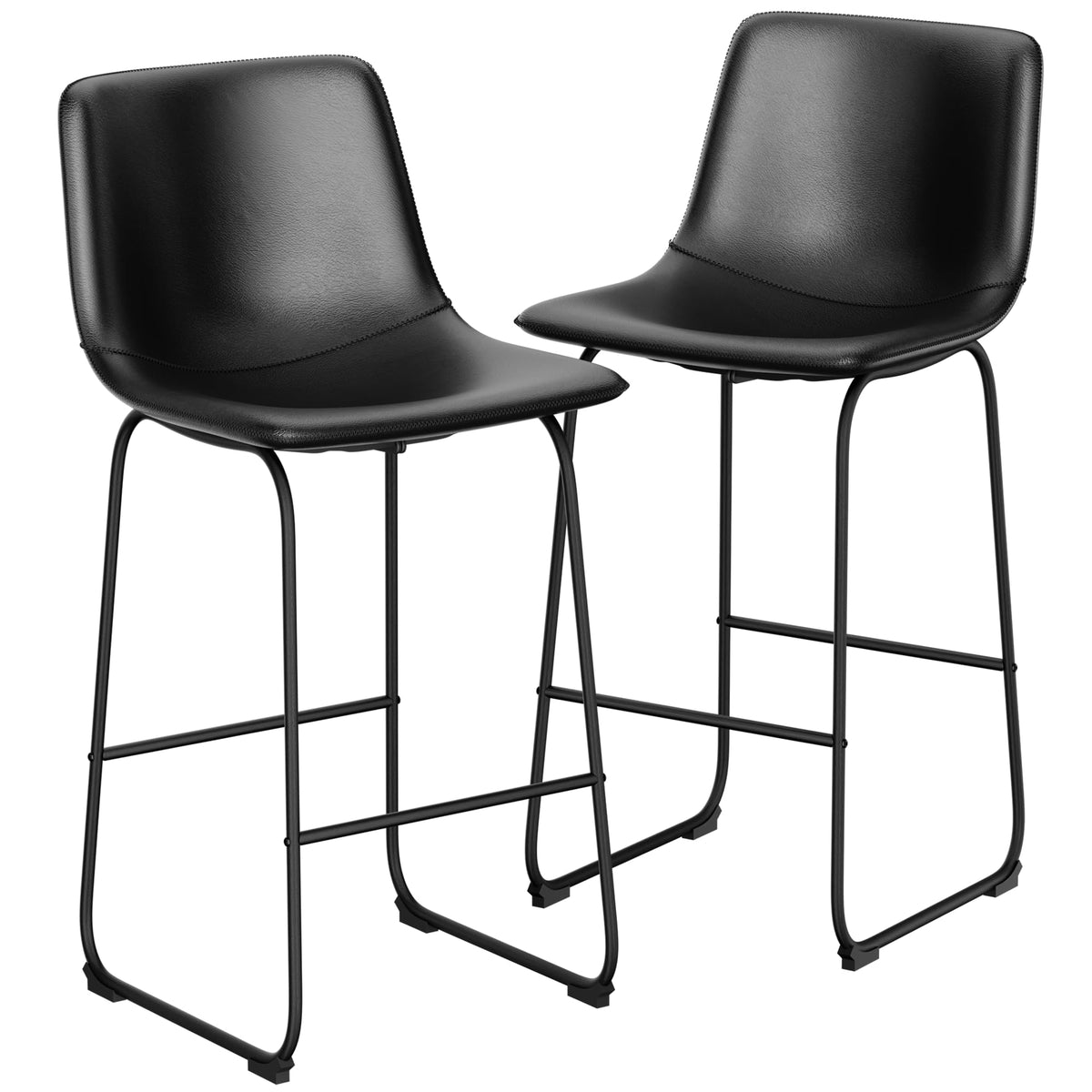 Aowos Bar Stools Set of 2, 30inch Bar Height Bar Stools with Back, Modern Faux Leather Bar Stools with Metal Legs and Footrest, 