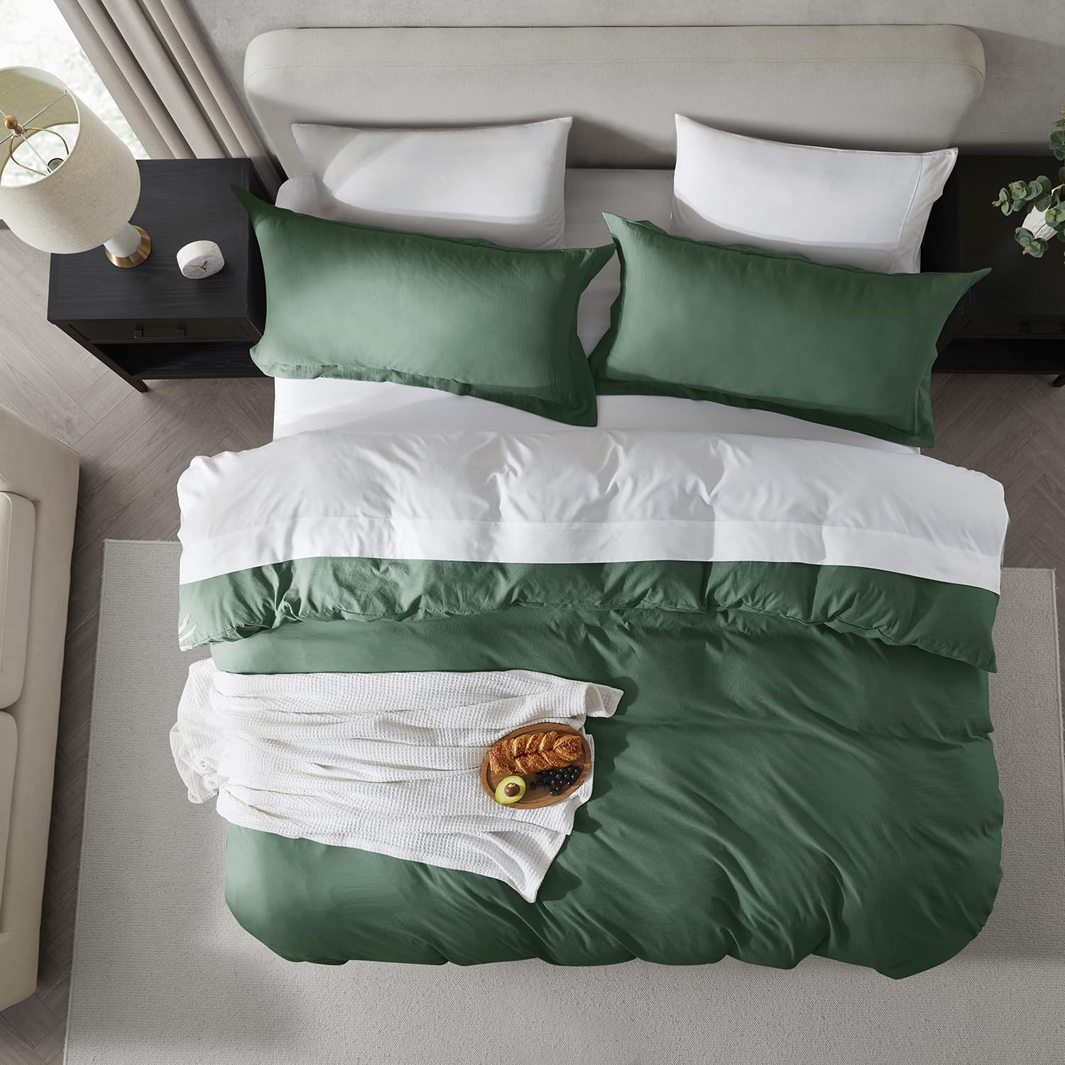 Nestl Dark Green California King Duvet Cover Sets - Soft Prewashed Cal King Duvet Cover, 3 Piece, With Zipper Closure, 1 Duvet Cover 104X98 Inches And 2 Pillow Shams - No Comforter