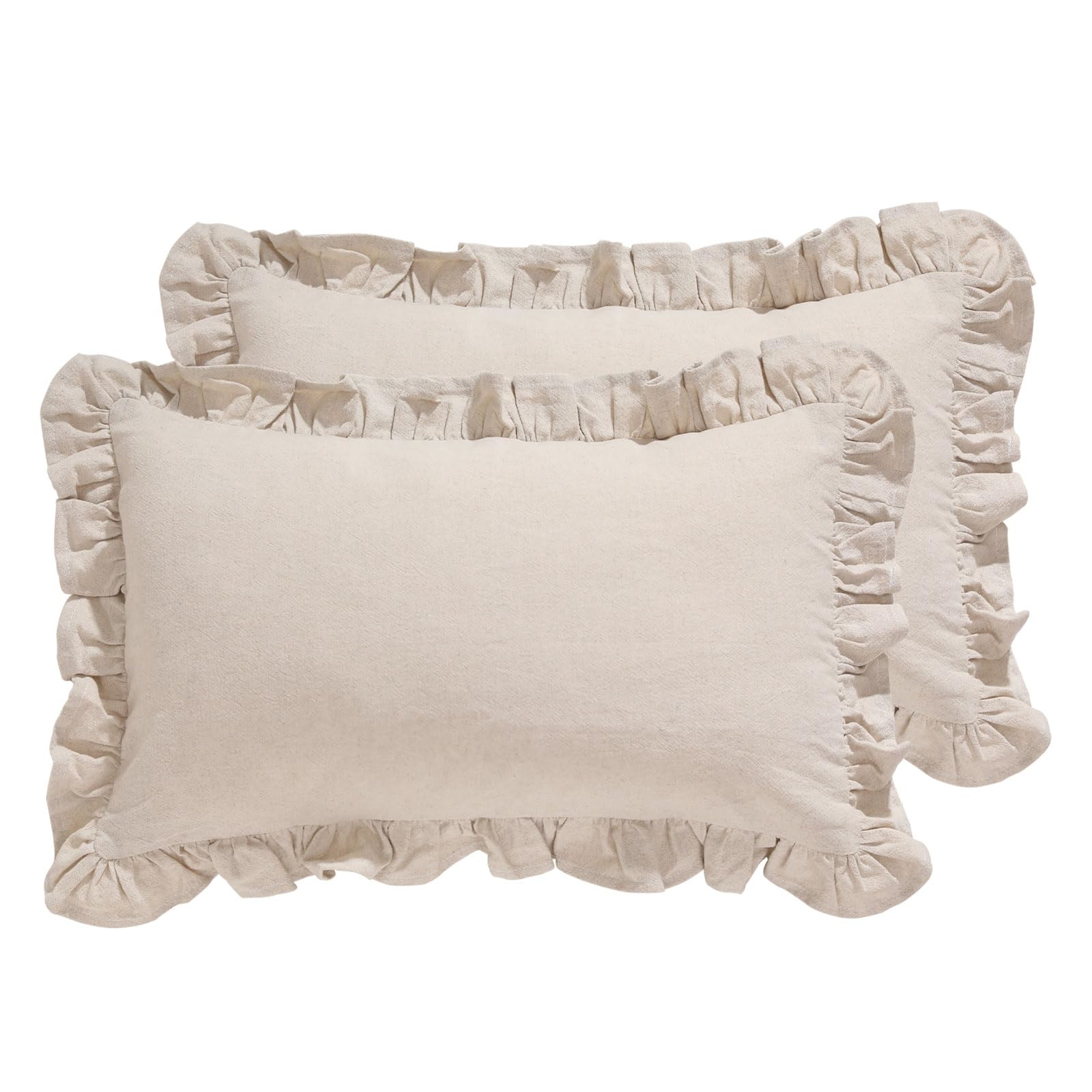 Patdrea Linen Decorative Throw Pillow Covers 12'X20' Set Of 2, Farmhouse Linen Pillow Covers With Ruffles, Square Sturdy Throw