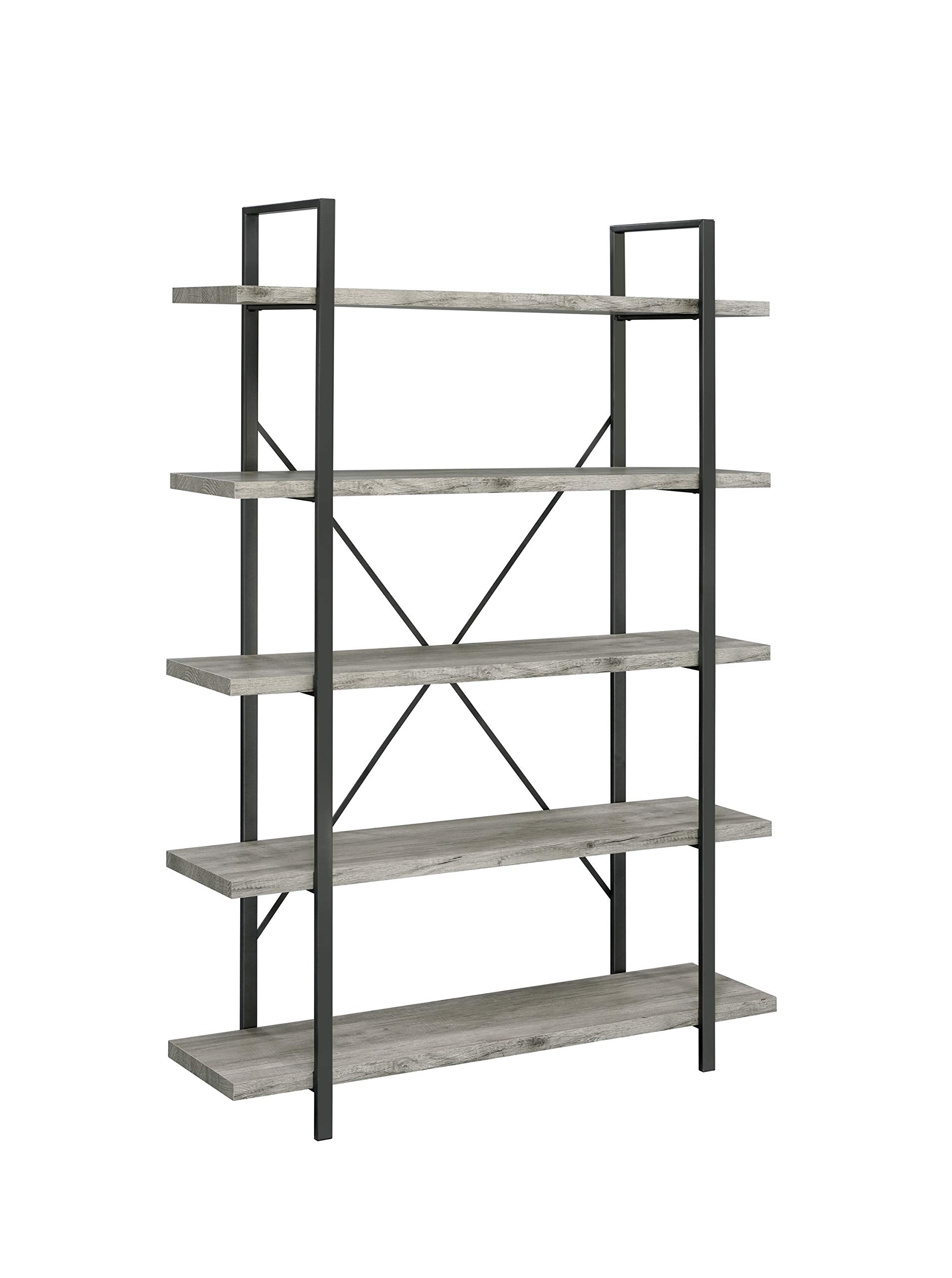 Coaster Home Furnishings Cole 70-inch 5-Shelf Bookshelf Grey Driftwood and Gunmetal