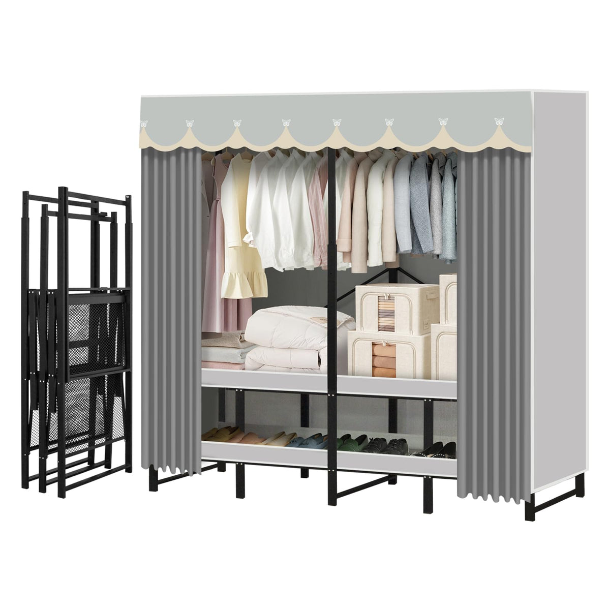 nawaish Portable Closet Rack HeavyDuty Foldable Garment Racks with Cover 1200lbs Enclosed Wardrobe Closet with Independent Area
