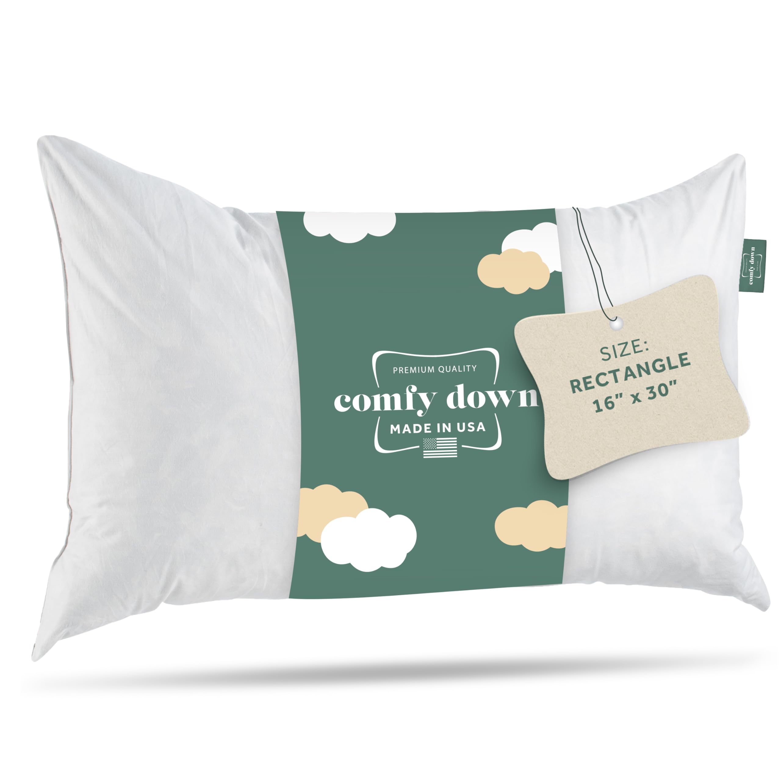 Comfydown Decorative Throw Pillow Insert, Down And Feather Fill, 100% Cotton Cover, 233 Thread Count - Made In Usa (16' X 30')