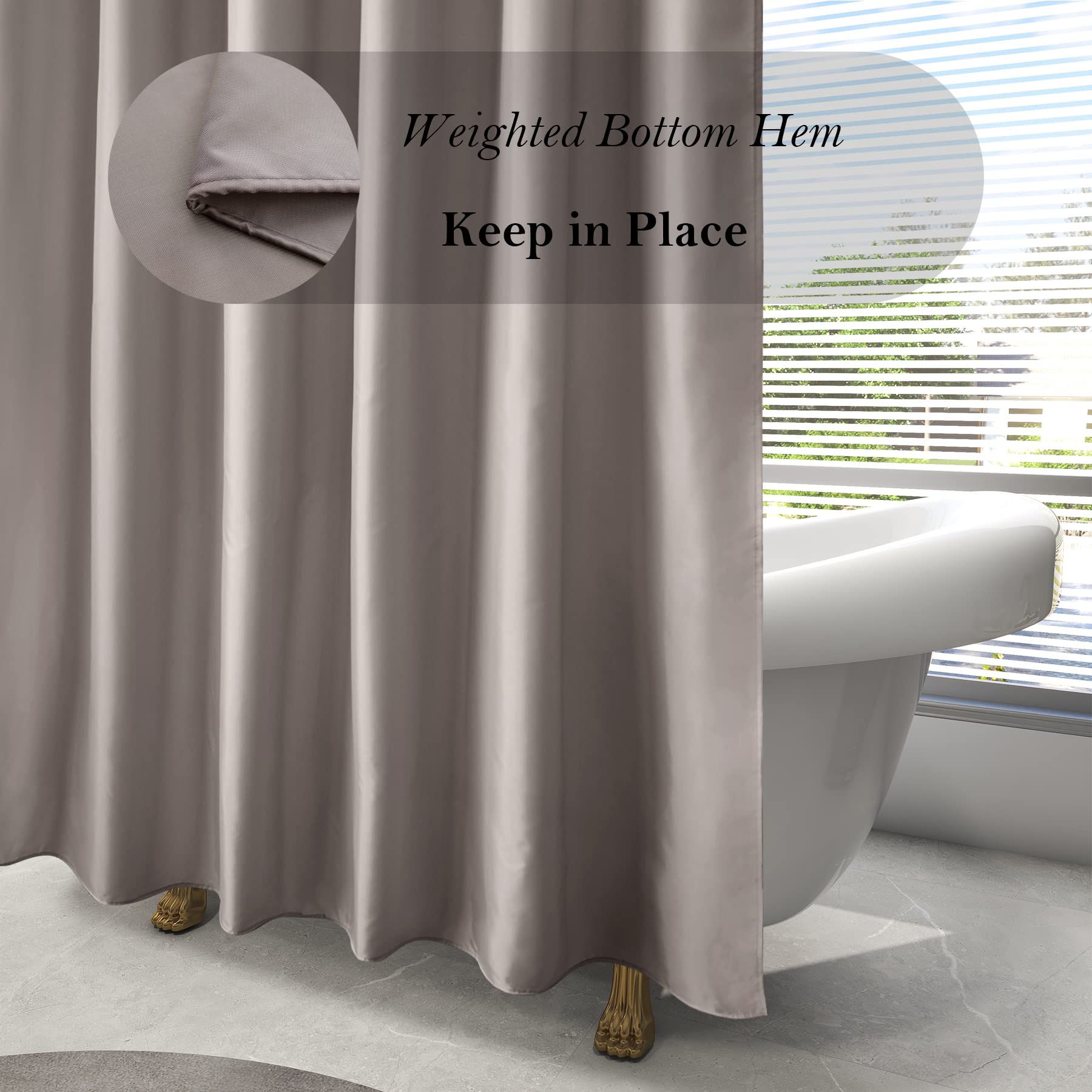 Aoohome 72X96 Inch Fabric Shower Curtain Liner, Water Repellent Extra Long Bathroom Curtain For Hotel With Hooks, Weighted Hem,