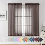Aiyufeng Chocolate Sheer Curtains 63 Inches Long 2 Panels, Solid Voile Top Dual Rod Pockets Stylish Breathable Drapes Window Tre