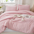 Litanika Pink Comforter Set Full Size, 3 Pieces Girls Women Cute Soft Solid Bedding Comforter Set, All Season Bed Set (79X90In C