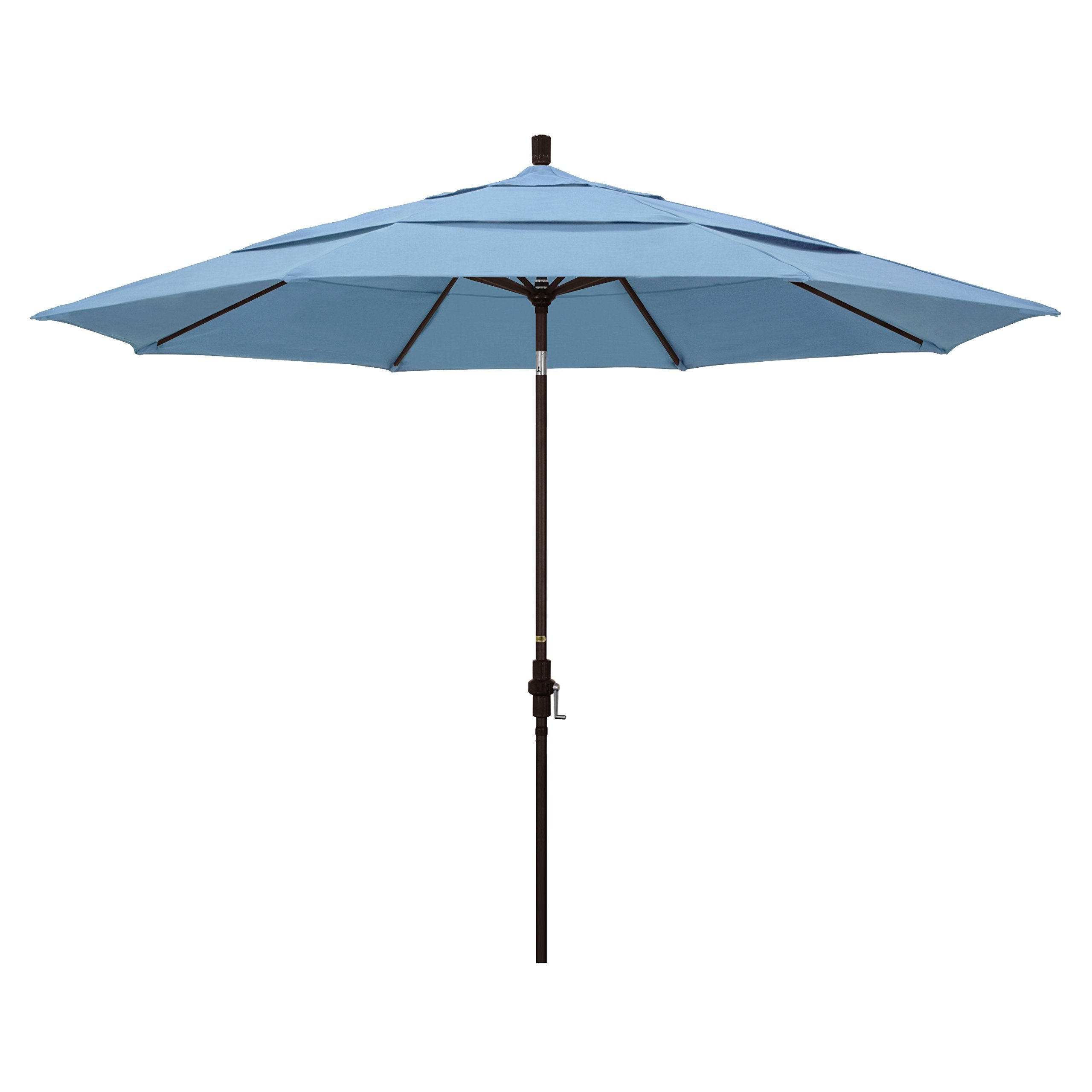 California Umbrella 11' Round Aluminum Market Umbrella, Crank Lift, Collar Tilt, Bronze Pole, Sunbrella Air Blue