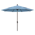 California Umbrella 11' Round Aluminum Market Umbrella, Crank Lift, Collar Tilt, Bronze Pole, Sunbrella Air Blue