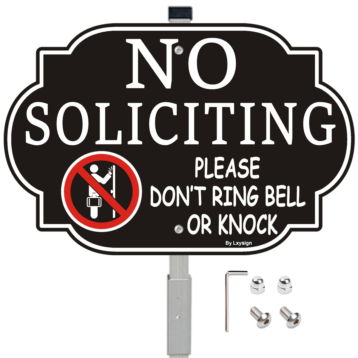 No Soliciting Sign For House, Yard, 12 X 8 Inches & 28-Inch Metal Stake Heavy Duty Aluminum, Rust-Free, Fade Resistant