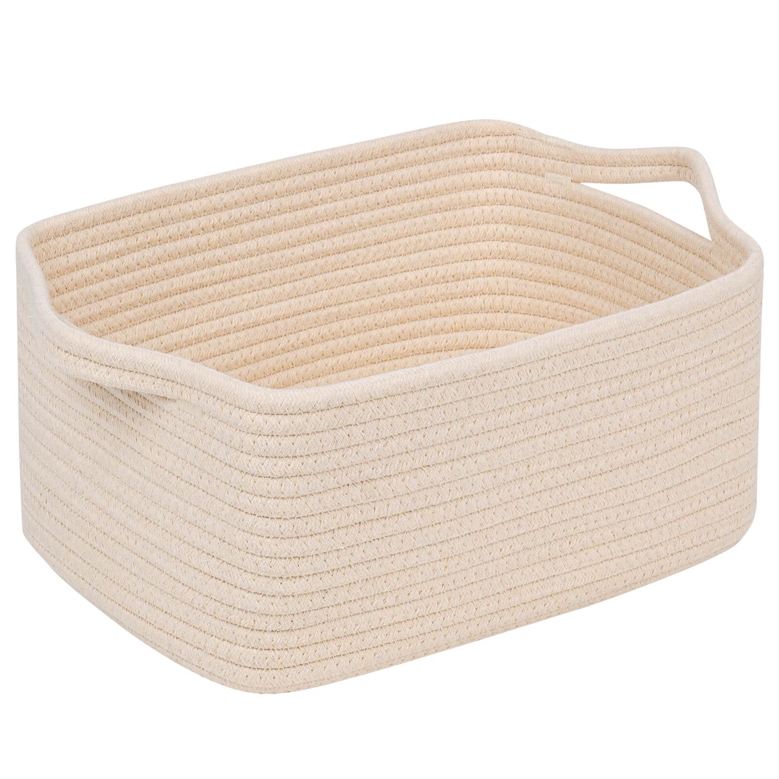 CubesLand Cube Storage Organizer Basket Bin, Rectangular Cotton Rope Basket, 14x10x7.08IN Beige