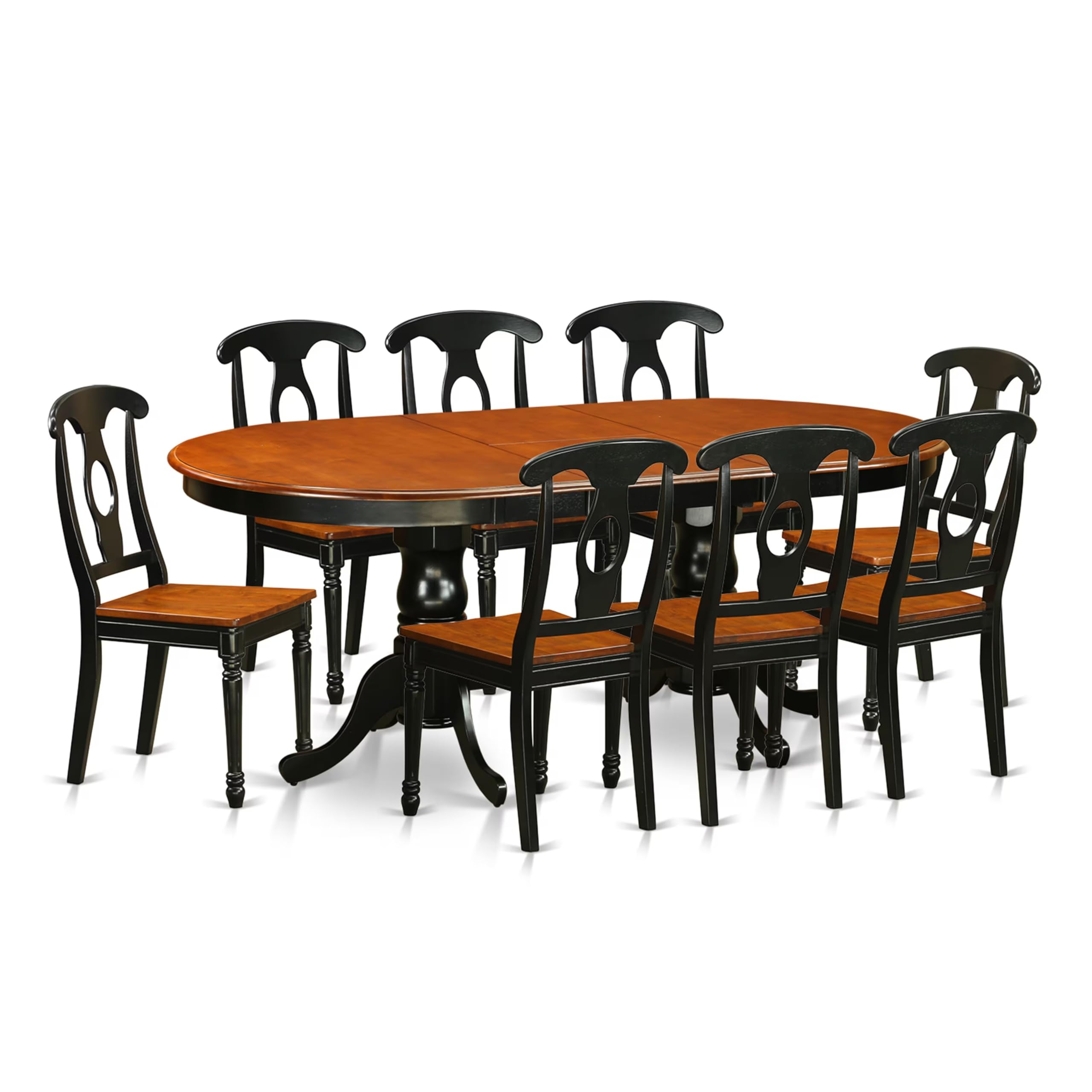 East West Furniture PLKE9-BCH-W 9 Piece Dining Table Set Includes an Oval Dining Room Table with Butterfly Leaf and 8 Wood Seat Chairs, 42x78 Inch, Black & Cherry