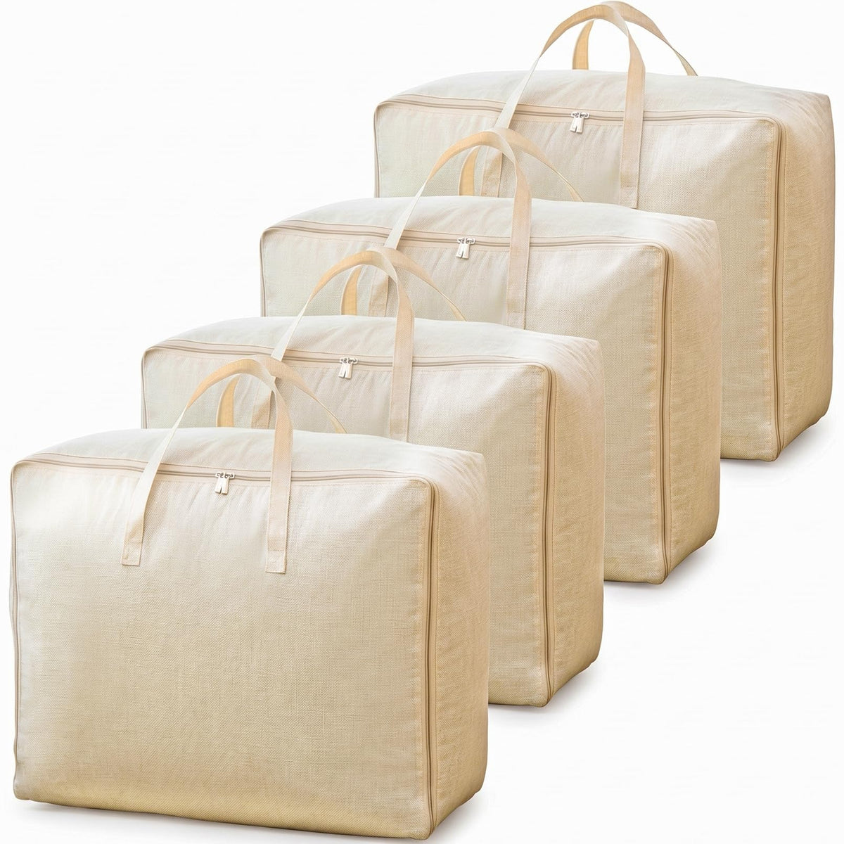 PLMMOUT 4 Pack Canvas Storage Bag with Zipper, Beige, 22.4 x 7.9 x 15 Inch