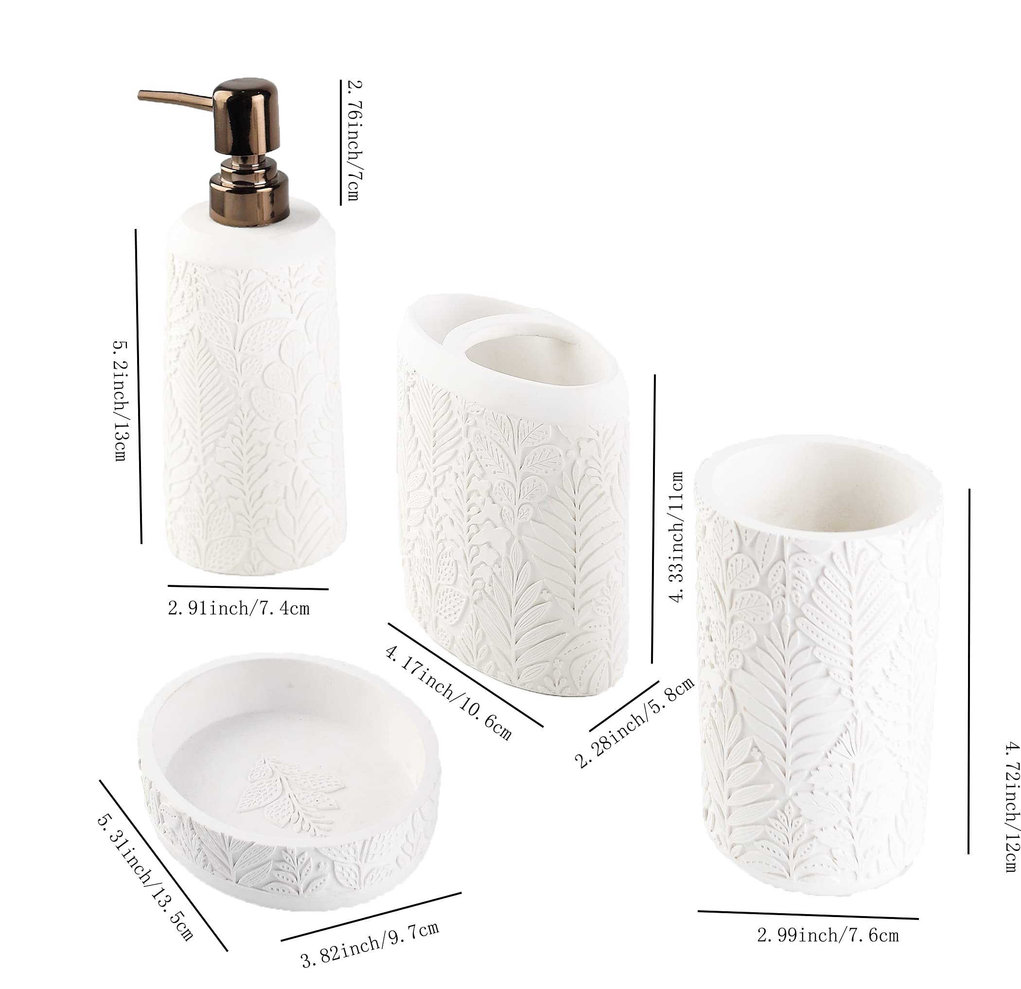 Hymmah Bathroom Accessories Set,Toothbrush Holder,Farmhouse Decor,4 Pcs Resin Gift Apartment Necessities, Contain Toothbrush Cup