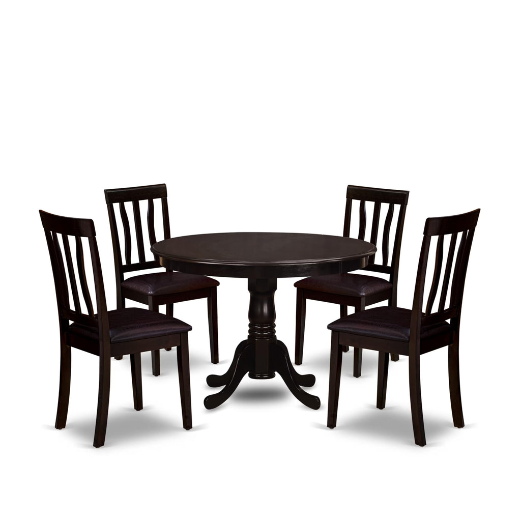 East West Furniture HLAN5-CAP-LC 5 Piece Dining Table Set for 4 Includes a Round Kitchen Table with Pedestal and 4 Faux Leather Dining Room Chairs, 42x42 Inch, Cappuccino