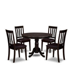East West Furniture HLAN5-CAP-LC 5 Piece Dining Table Set for 4 Includes a Round Kitchen Table with Pedestal and 4 Faux Leather Dining Room Chairs, 42x42 Inch, Cappuccino