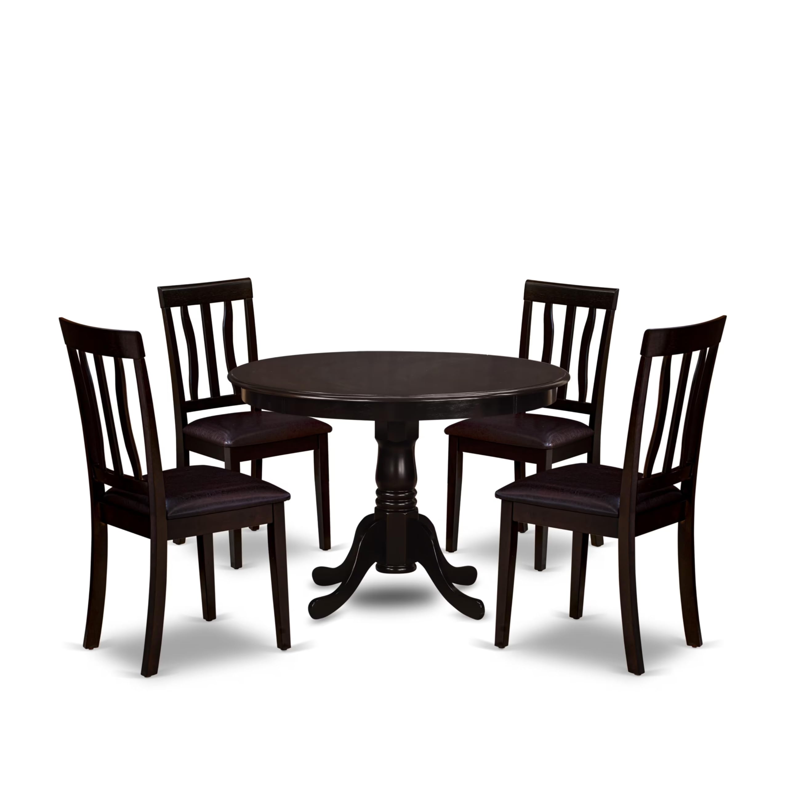 East West Furniture HLAN5-CAP-LC 5 Piece Dining Table Set for 4 Includes a Round Kitchen Table with Pedestal and 4 Faux Leather Dining Room Chairs, 42x42 Inch, Cappuccino