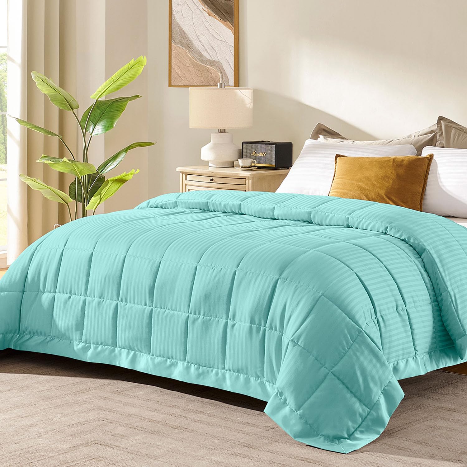 Downluxe King Size Blanket With Satin Trim, Lightweight Down Alternative King Blanket For All Season, Machine Washable (Mint Gre