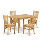 East West Furniture Norfolk 5 Piece Room Set Includes a Rectangle Wooden Table with Butterfly Leaf and 4 Kitchen Dining Chairs, 32x54 Inch, Oak