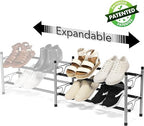 Adjustable Expandable Shoe Rack, 2-Tier, Flat or Angled Shelves, Chrome