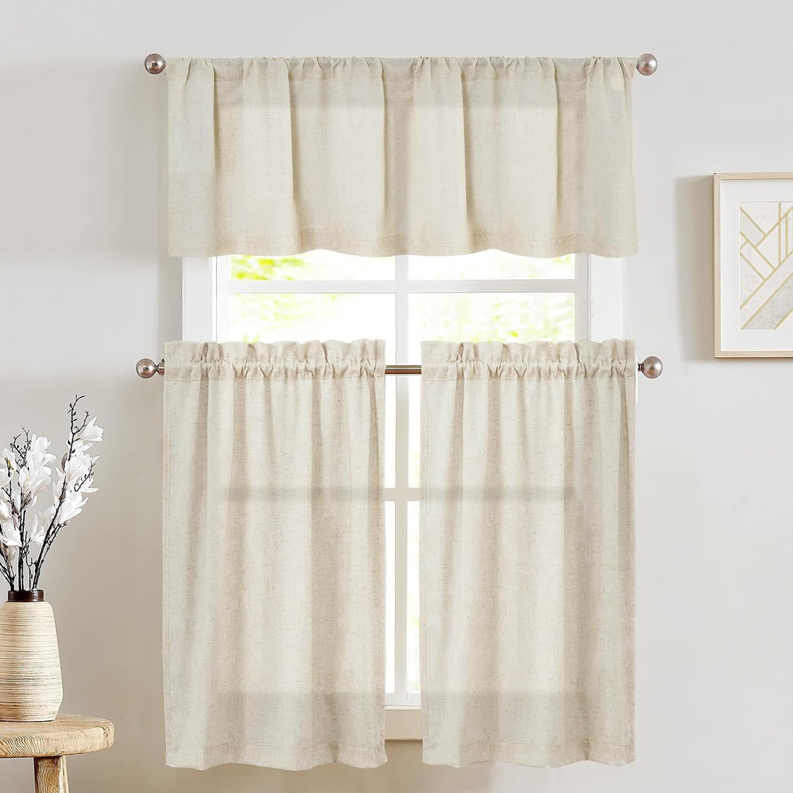 Jinchan Kitchen Curtains And Valances Set Tier Curtains Linen Curtains Beige Cafe Curtains 36 Inch Length Living Room Bedroom Ba
