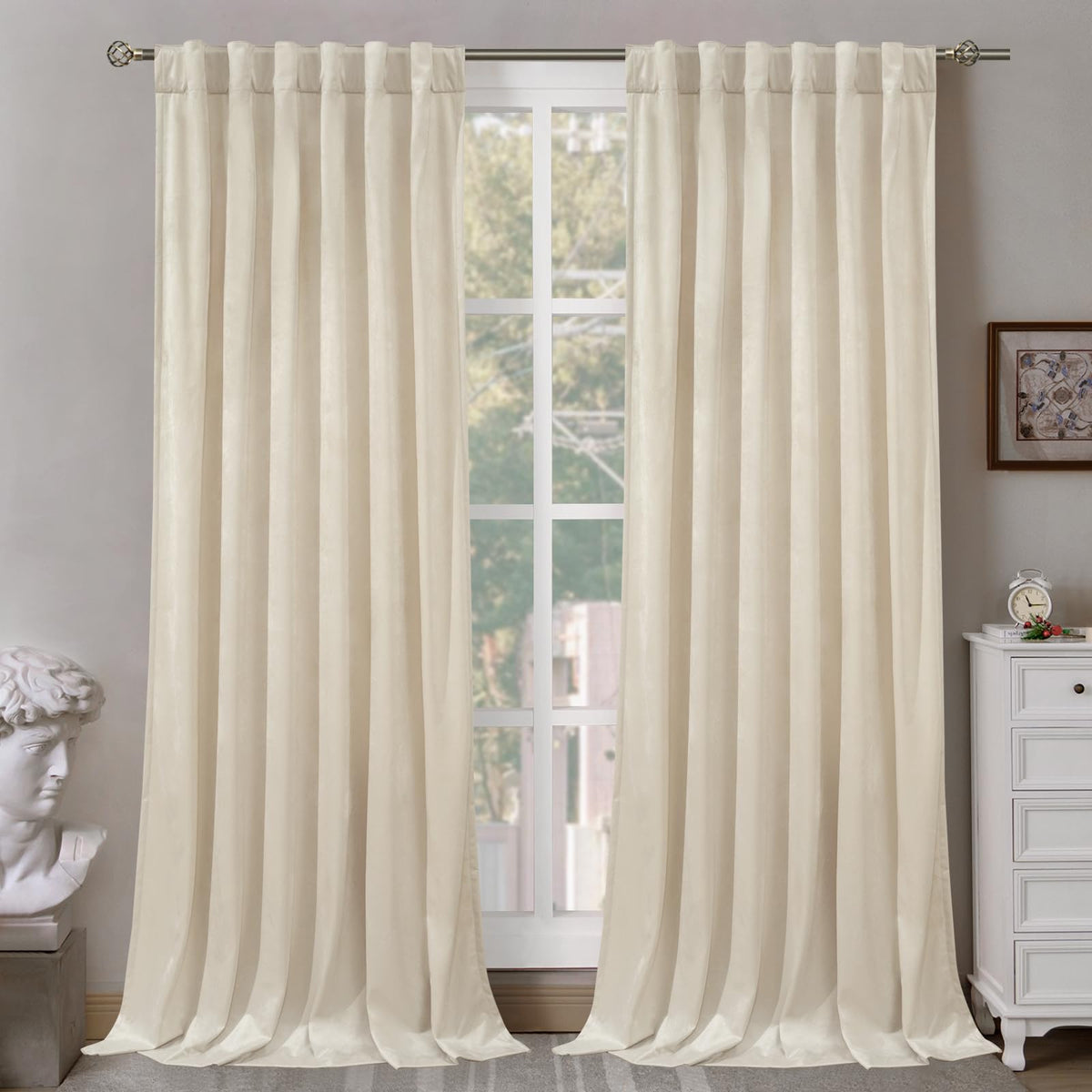 Bgment Cream Beige Velvet Curtains 120 Inch For Bedroom, Thick Thermal Insulated Room Darkening Curtains Noise Reduce Back Tab A