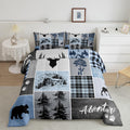 Manfei Deer Antler Comforter Set Twin Size,Bear Paws Rustic Farmhouse Xmas Bedding Set For Kids Boys Girls Adults Room Decor,Pla