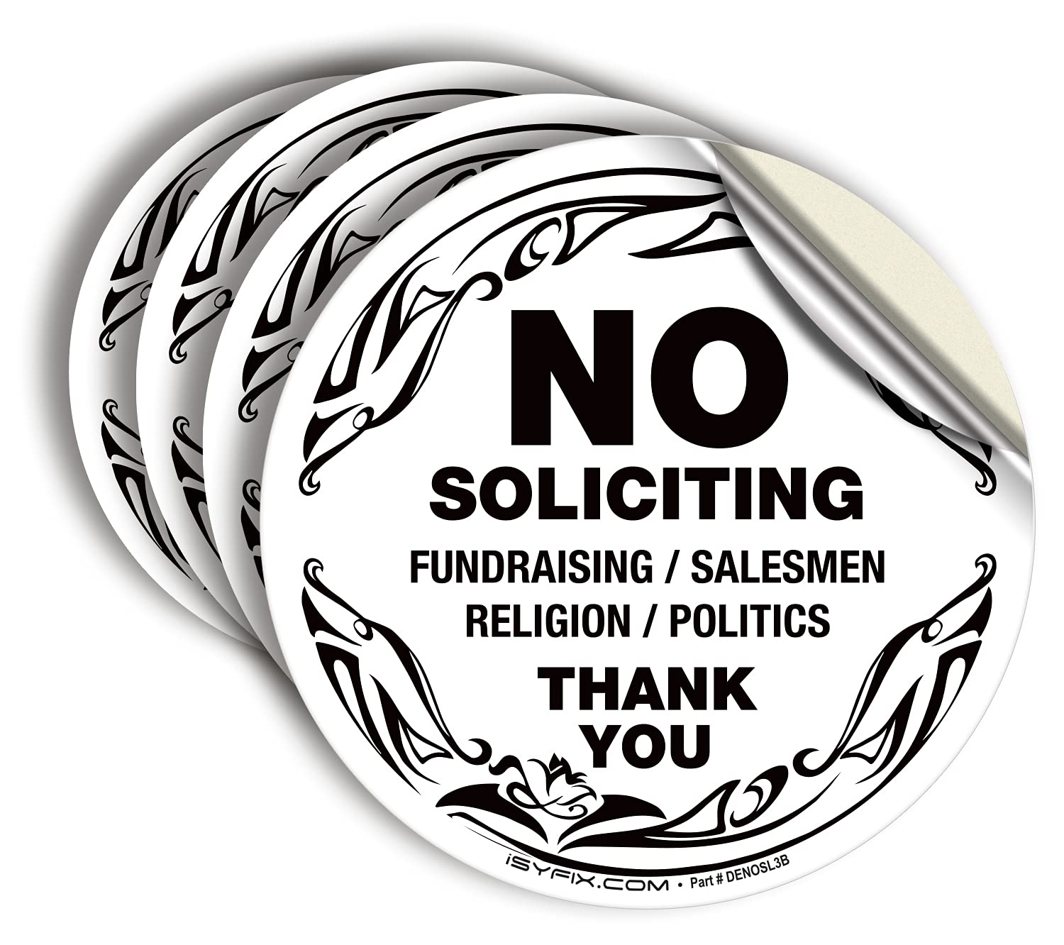 Isyfix No Soliciting Sign Sticker For House, Home & Business - 4 Pack 5X5 Inch - Premium Self-Adhesive Vinyl, Laminated For Ulti