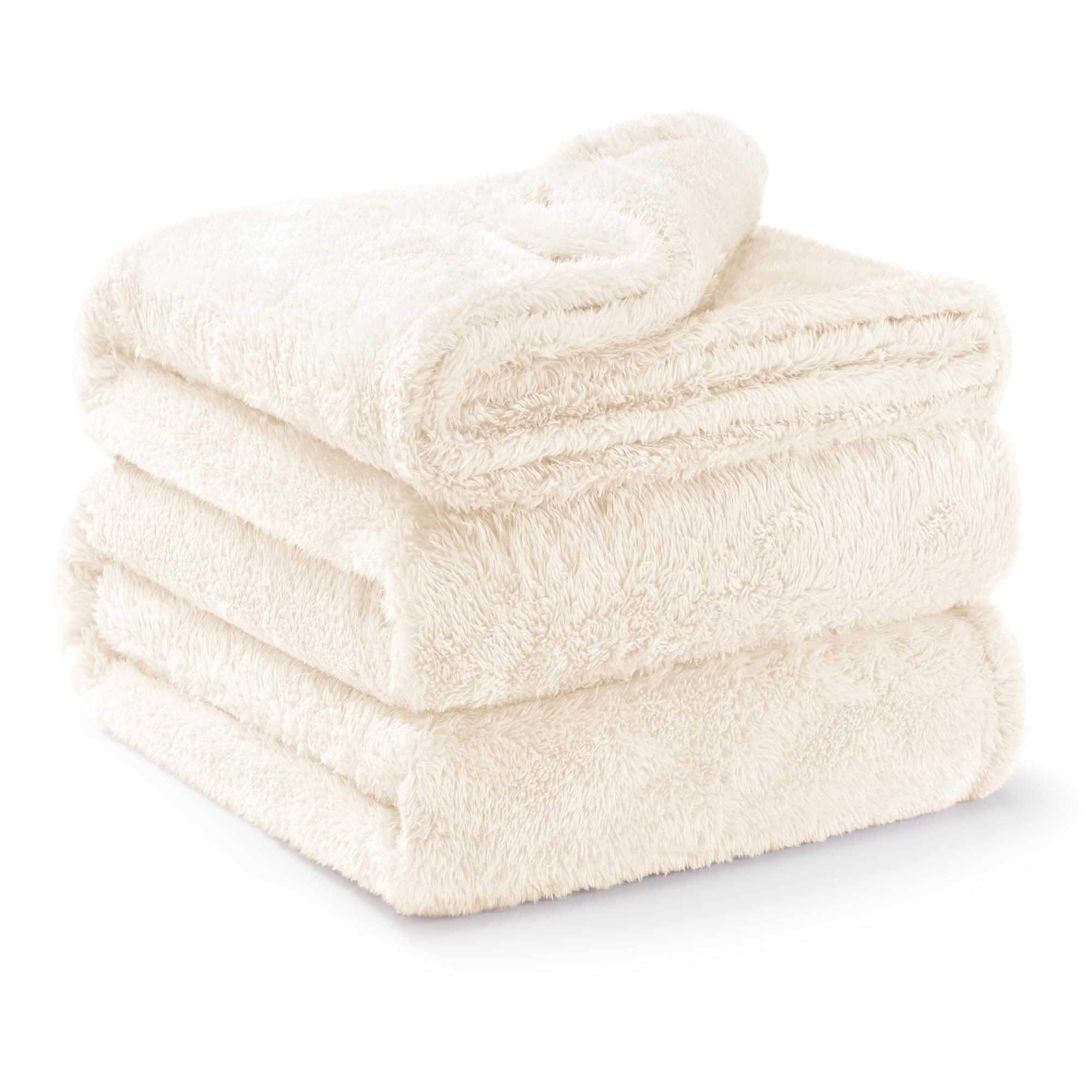 Exclusivo Mezcla Plush Fuzzy Fleece Bed Blanket Queen Size, Super Soft, Fluffy And Warm Blankets,Suitable For All Seasons (Ivory