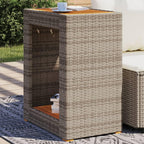 vidaXL Garden Side Table - Grey Poly Rattan & Acacia Wooden Top for Patio, Deck, Outdoor Dining & Backyard Use, with Shelf & Durable Frame