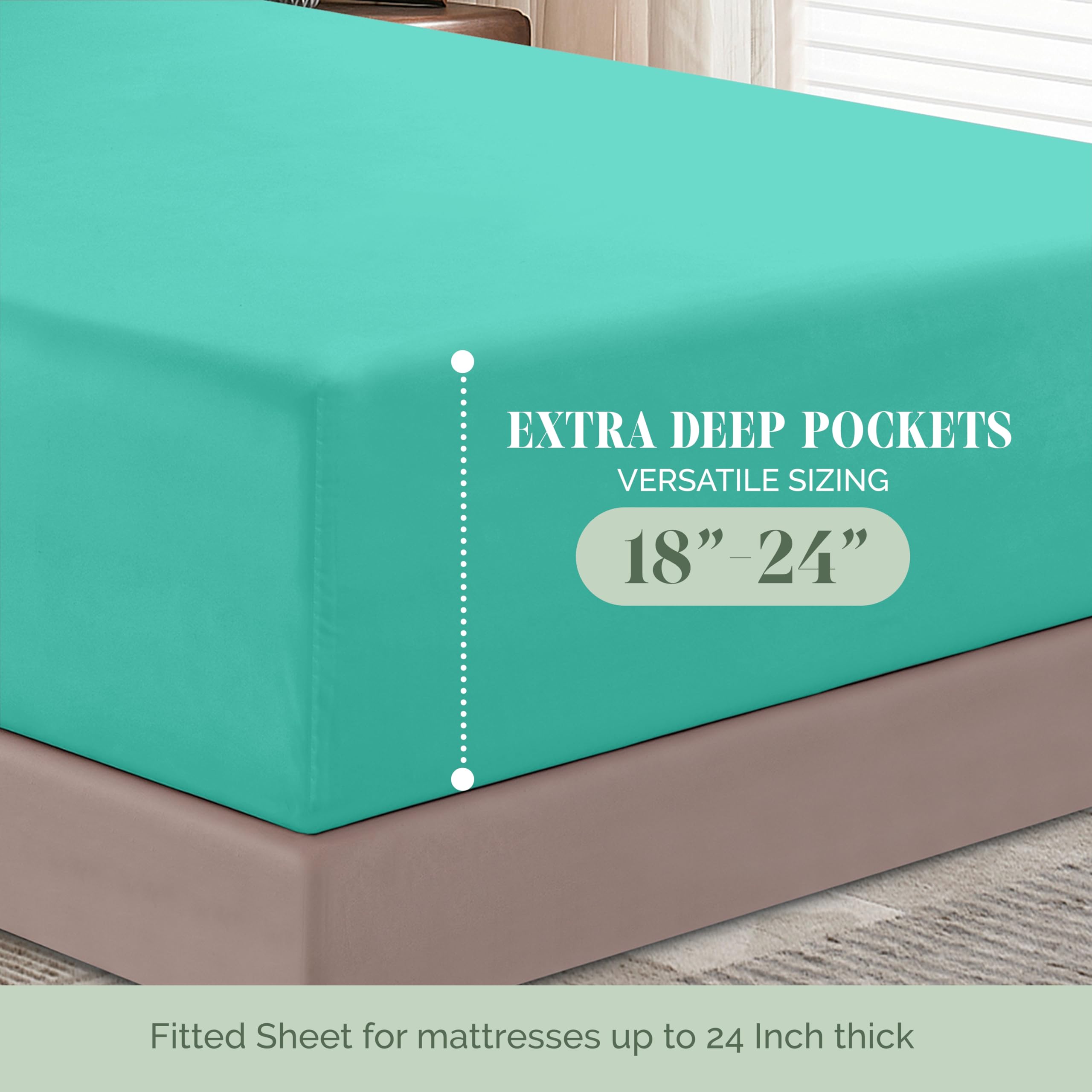 Elegant Comfort 1500 Premium Hotel Quality 18-24 Inches Deep - Extra Deep Pocket Single Fitted Sheet For High Mattress, Luxury And Softest, Smart Pocket - Wrinkle Free, Queen, Paradise Teal