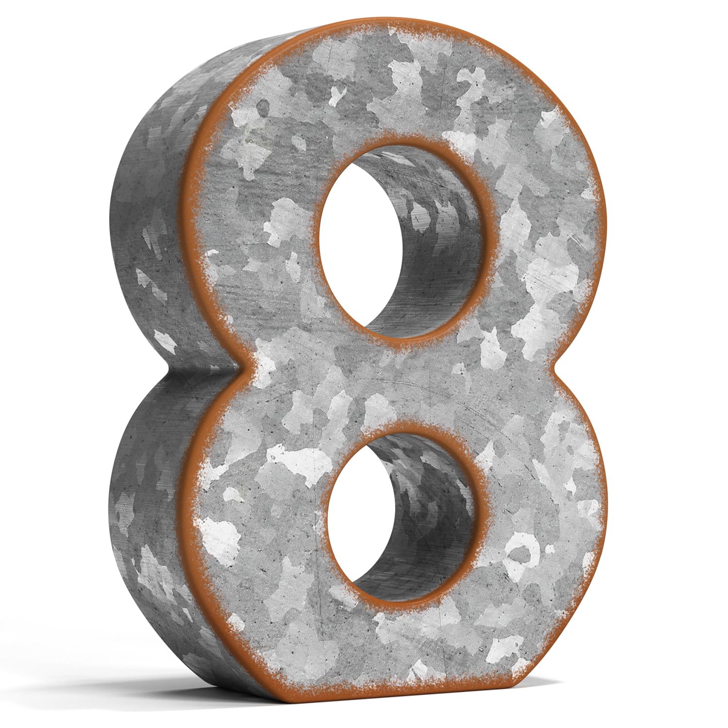 CraftyCrocodile 7 Galvanized Metal Numbers for Wall Decor - 3D Number 8 for Hanging & Free Standing - Decorative Rustic Table Nu