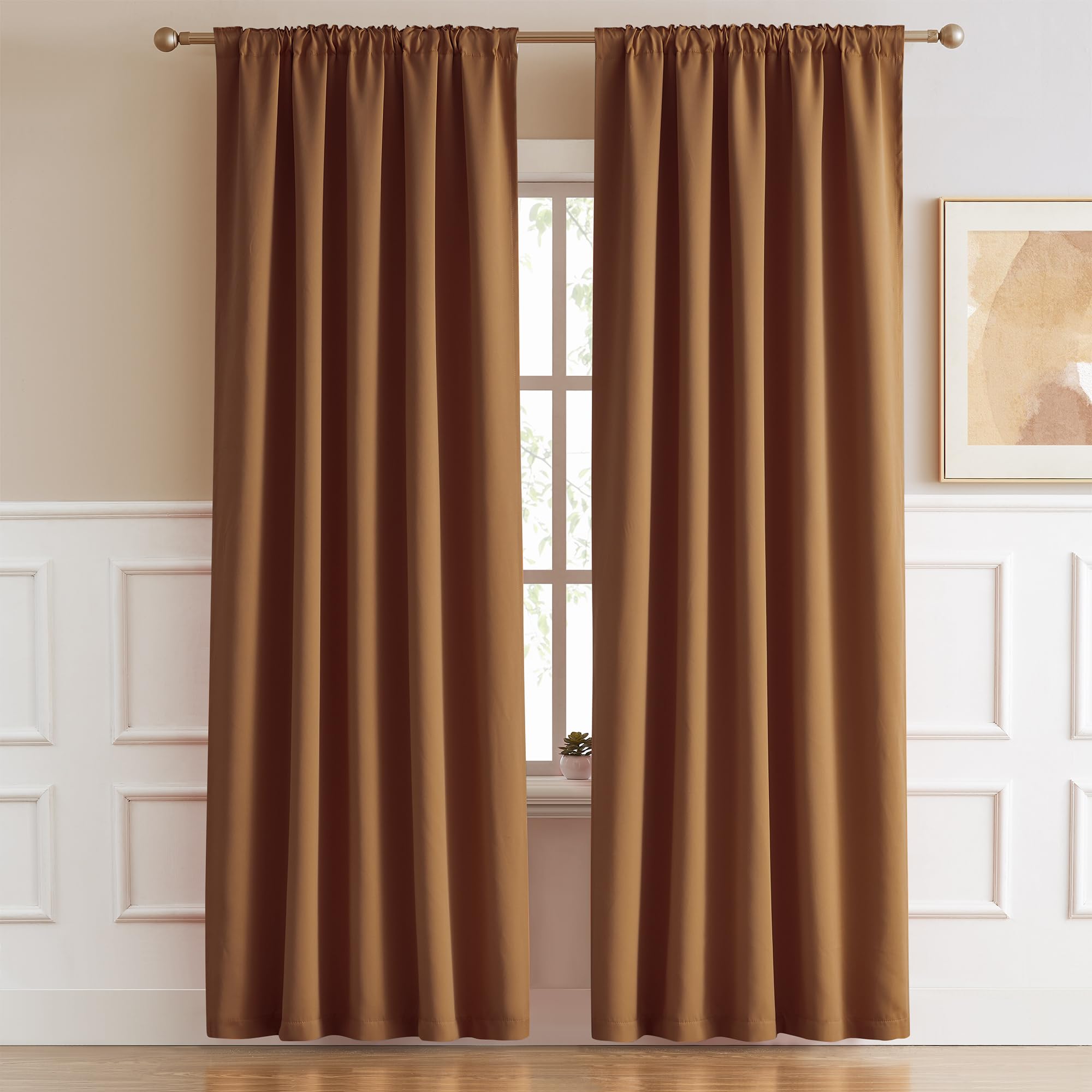 DUALIFE Brown Orange Blackout Curtains Living Room 96 Inches 2 Panels - Back Tab and Rod Pocket Boho Fall Decor Room Darkening B