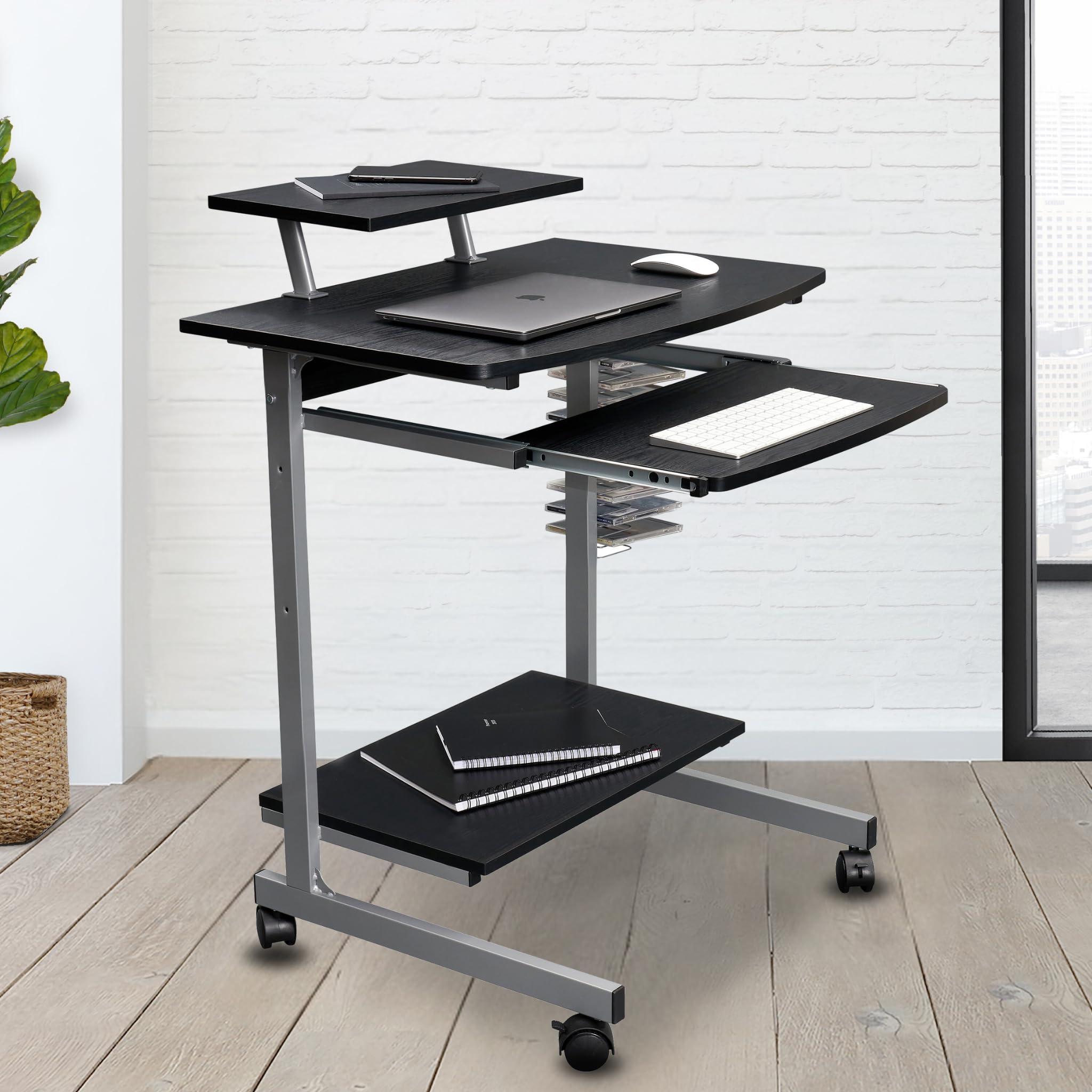 Techni Mobili Compact Computer Cart with Storage, Espresso