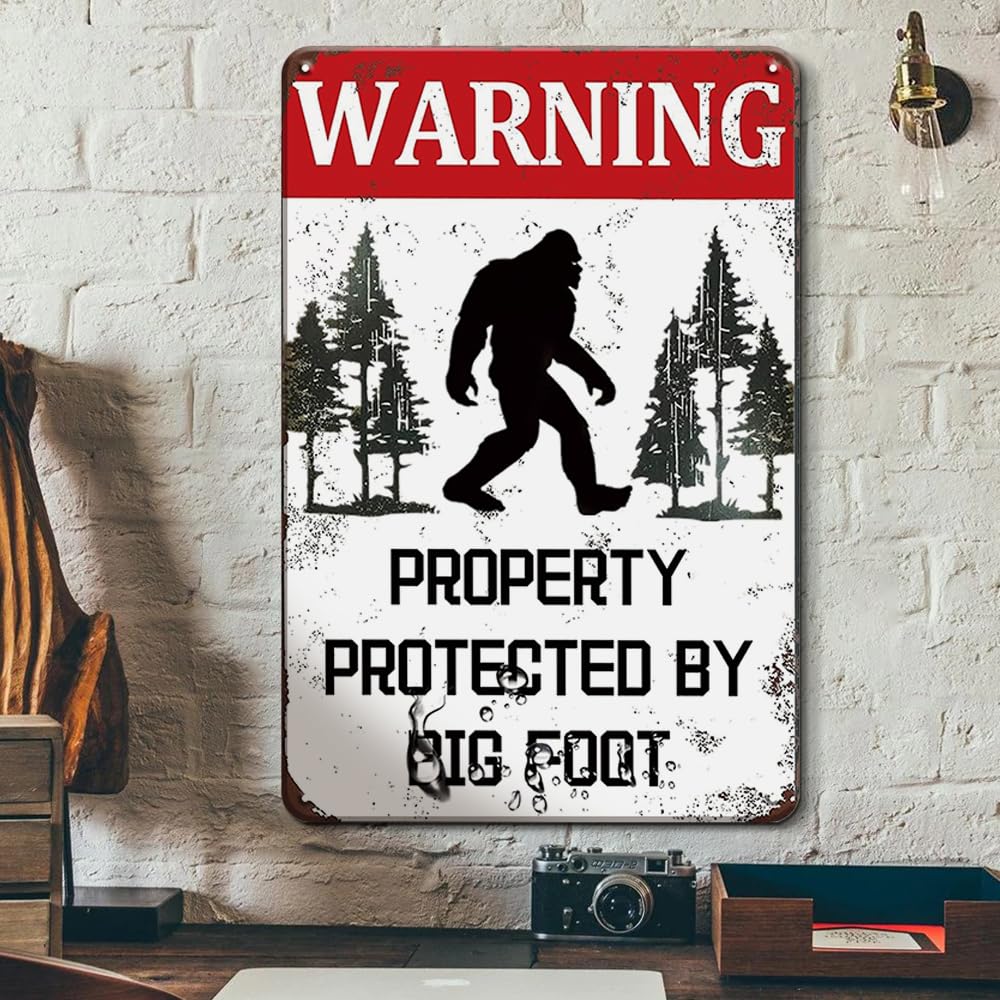Bigfoot Gifts For Men Garage Sign Warning Property Protected By Big Of Foot Signs Man Cave Funny Warning Metal Signs