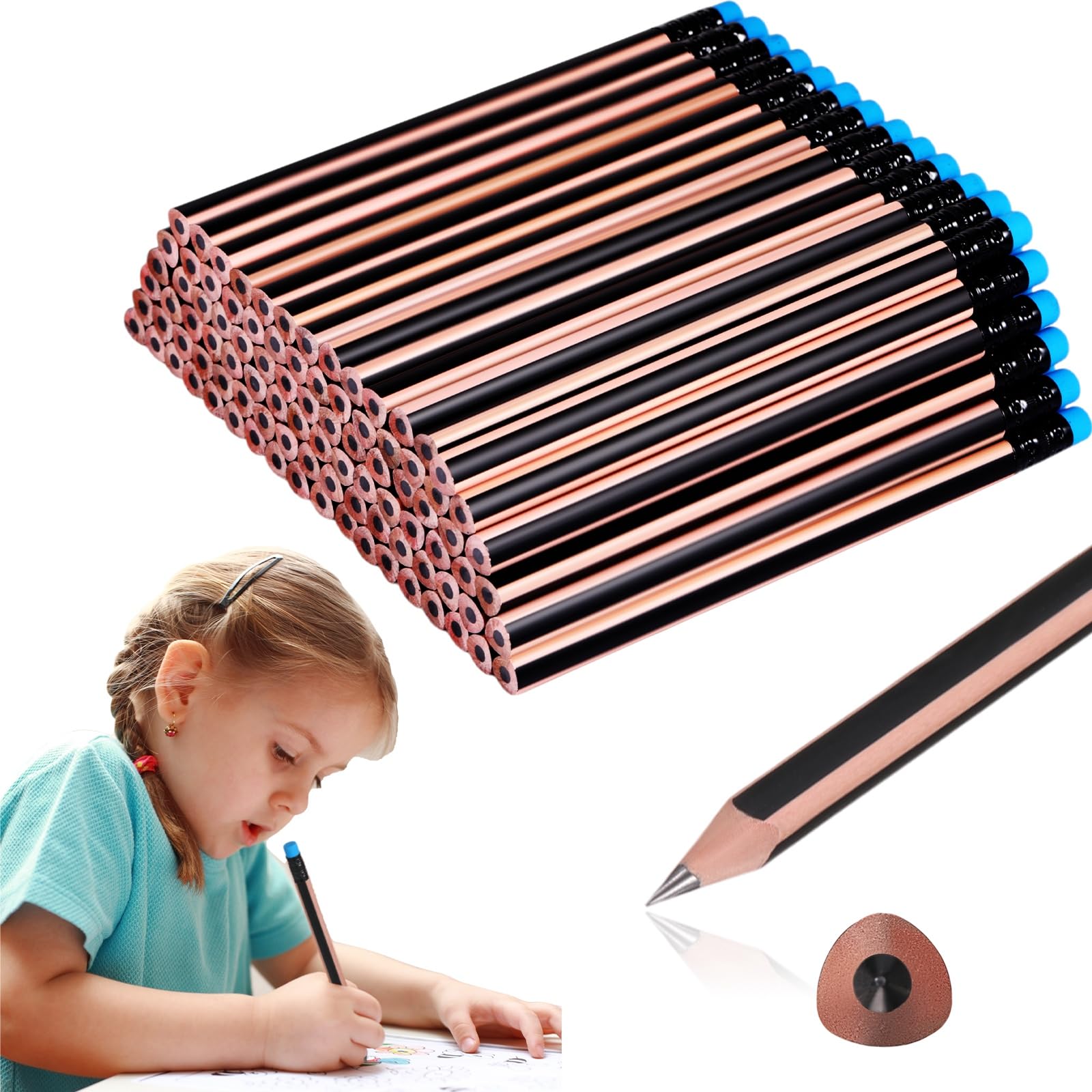 Seajan 96 Pcs 6b Jumbo Pencils, Big, Fat, Thick, Triangular Grip 7 Inch Large Pencils Refill with Eraser for Beginners Office Ch