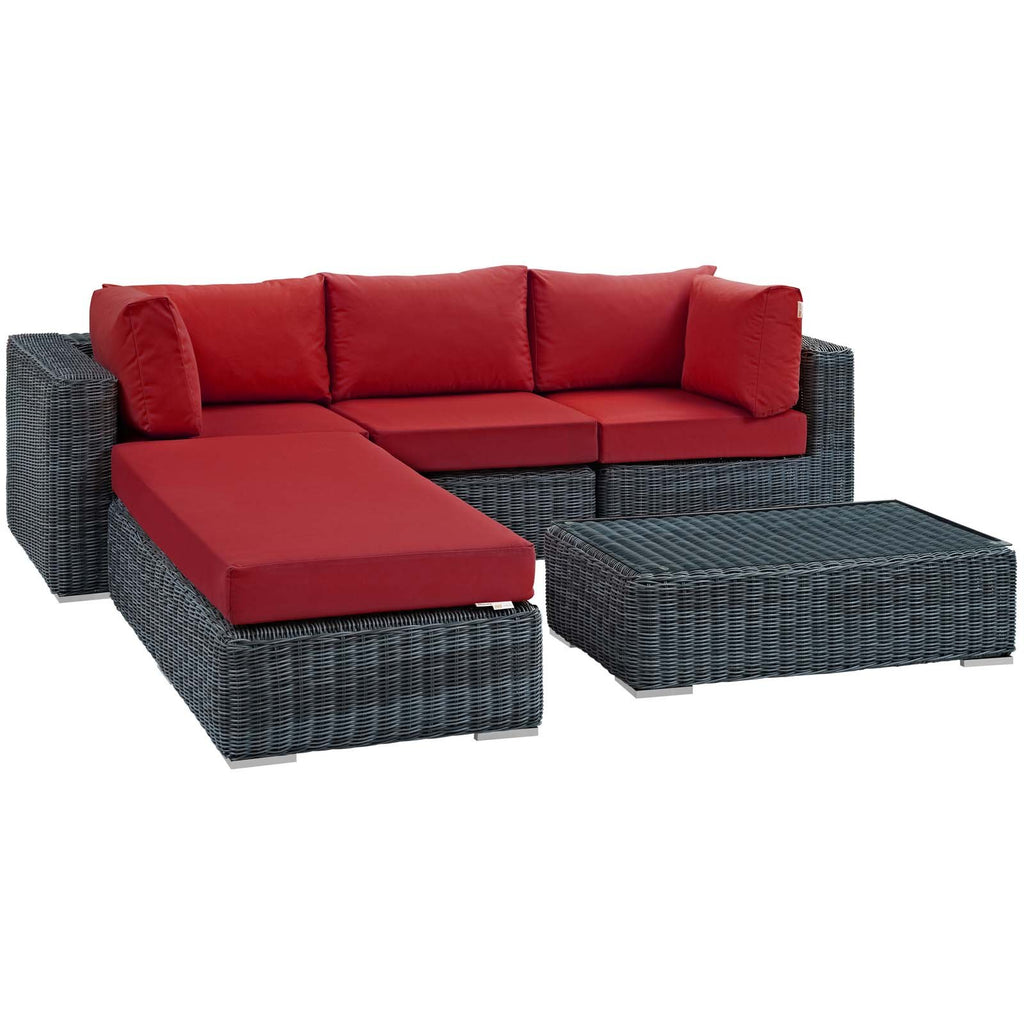 Modway Summon 5-Pc Outdoor Patio Sectional Set With Sunbrella Cushions In Canvas Red