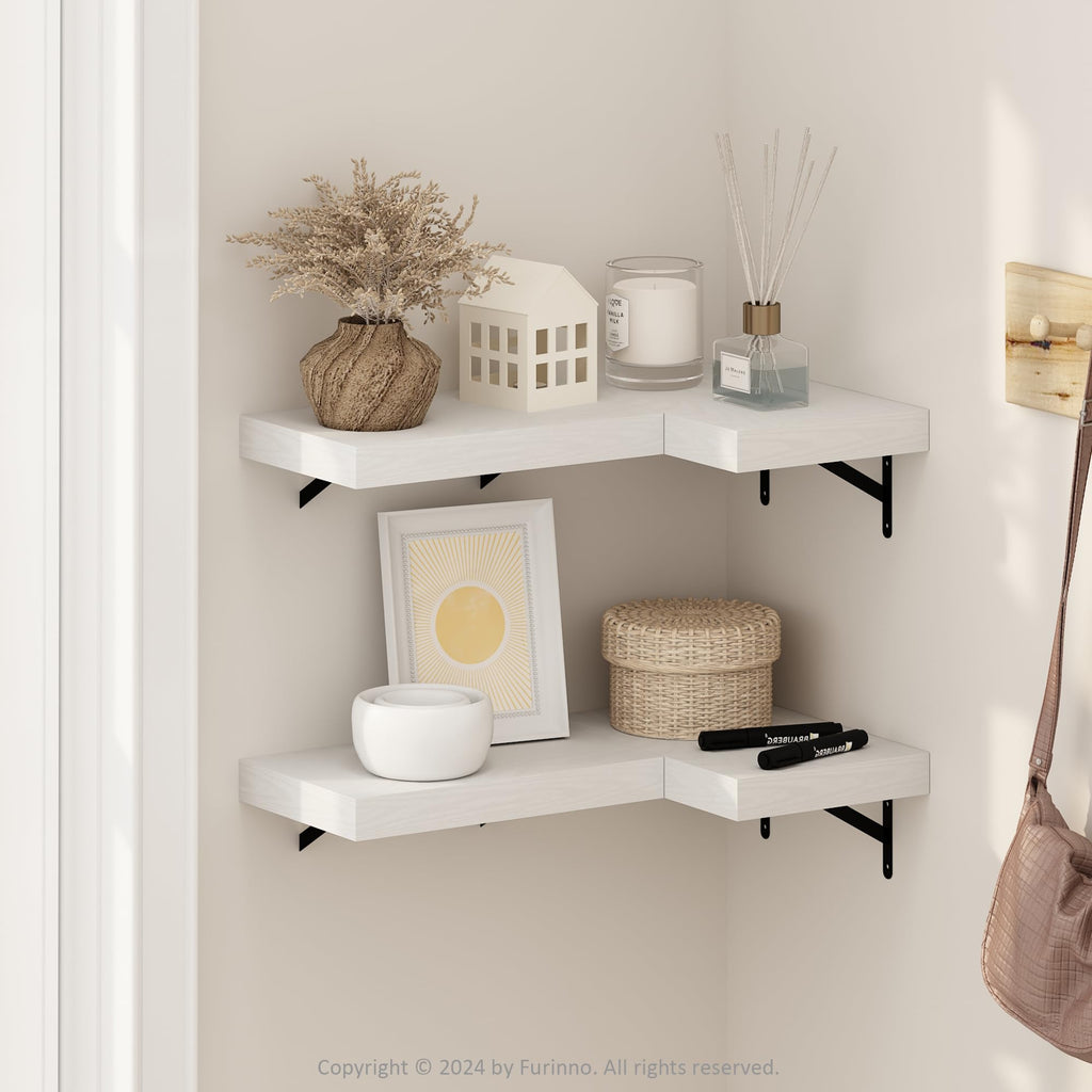 Furinno Tanna 15-Inch Wall Mounted Floating Display Shelves, White Texture, Set of 4