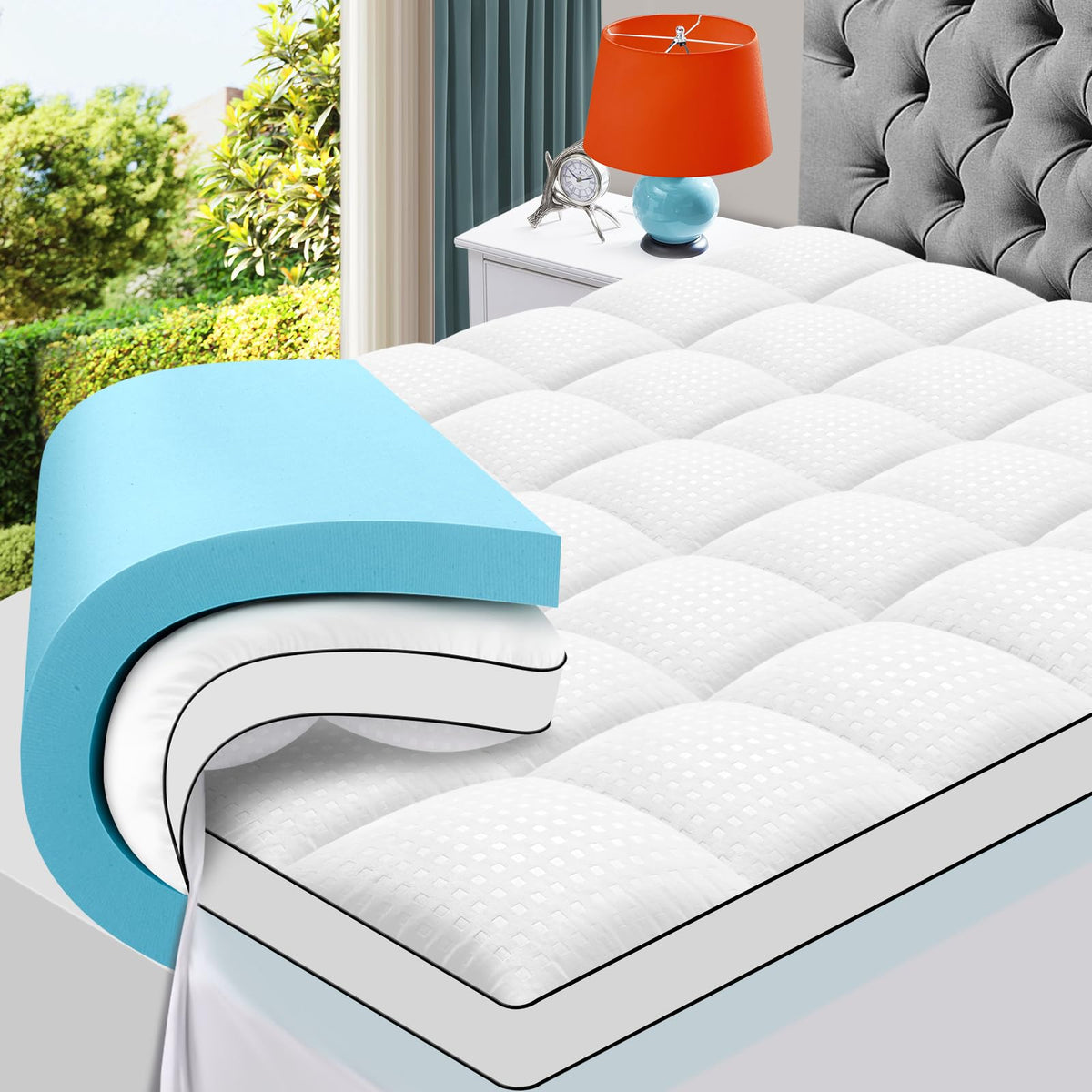 Masvis Twin Xl Size Dual Layer 4 Inch Memory Foam Mattress Topper, 2 Inch Gel Memory Foam And 2 Inch Cooling Pillow Top Mattress