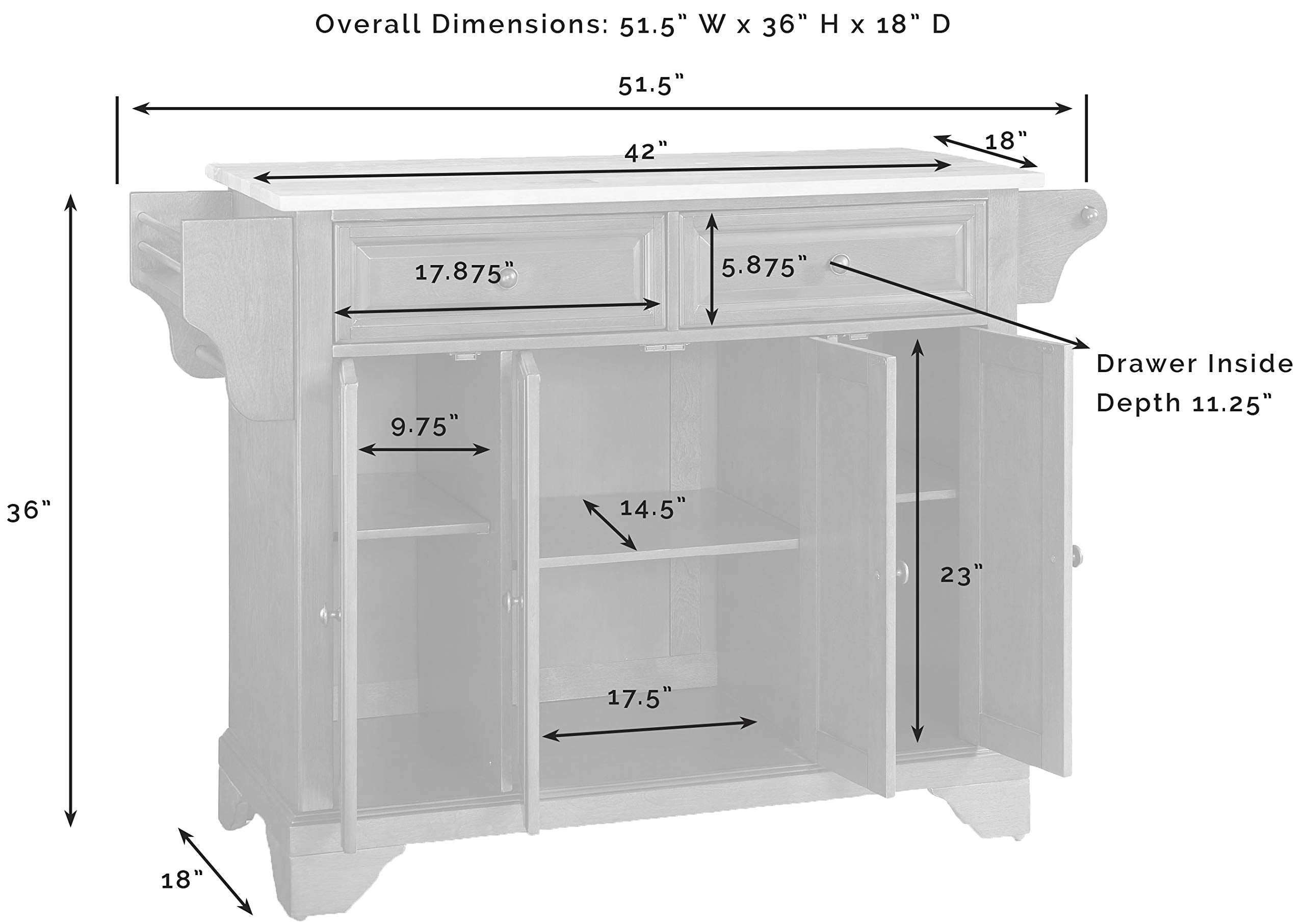 Crosley Furniture Lafayette Stone Top Rolling Kitchen Island Storage Cart, Microwave Stand, Spice Rack, White