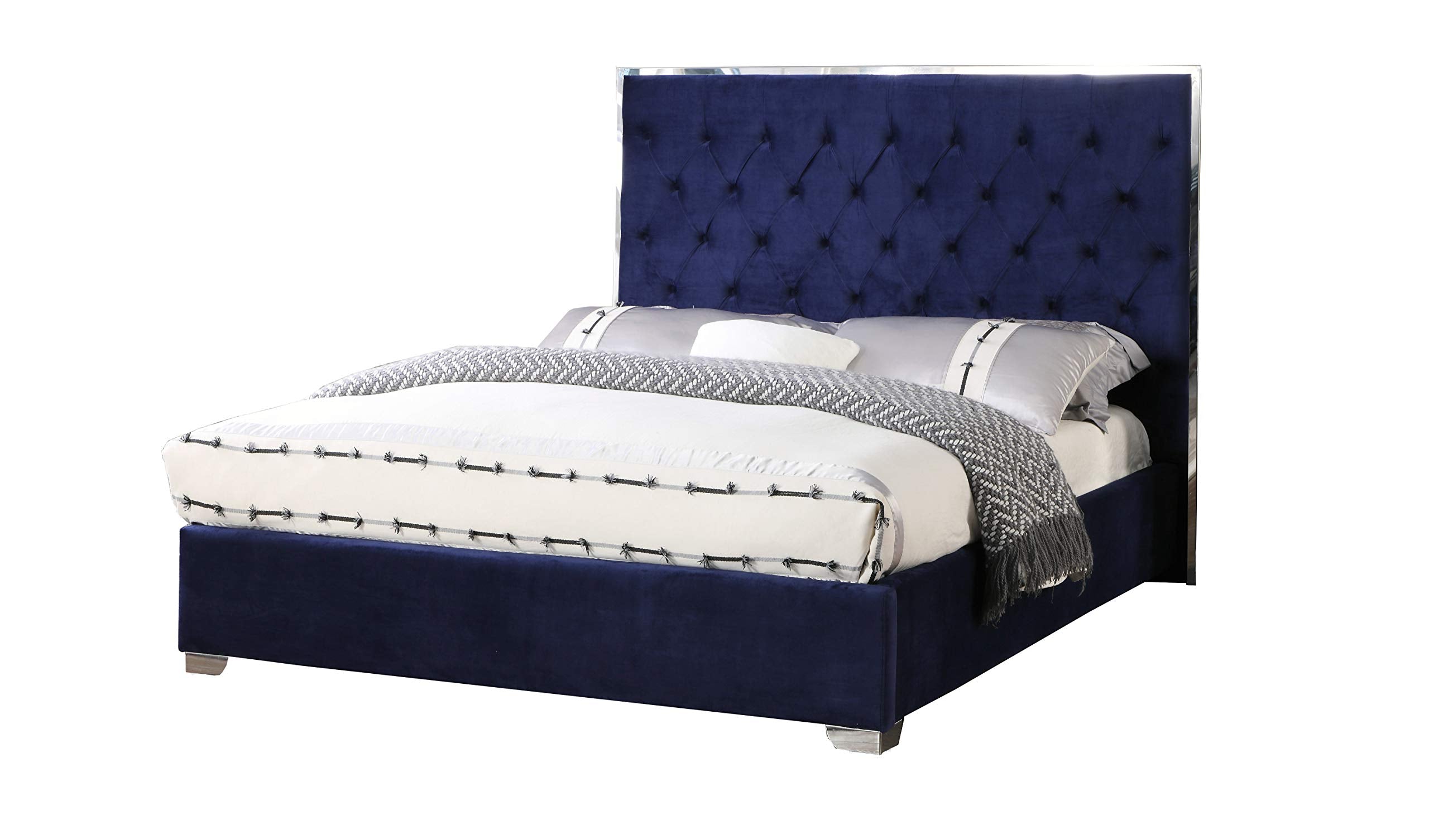 Best Master Furniture Natasha Velvet Platform Bed, King, Blue
