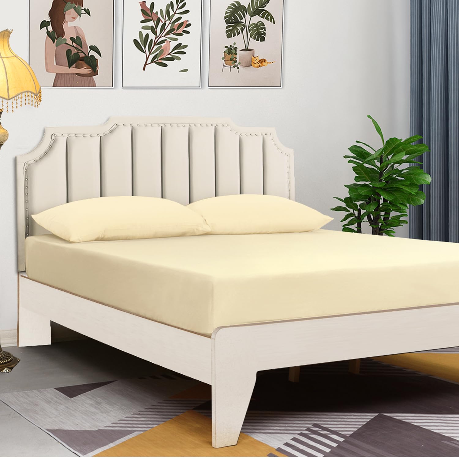 Lirex Fitted Sheet, King Size 100% Egyptian Cotton 300 Thread Count Soft Breathable Fitted Sheet, 200X200Cm, Cream White