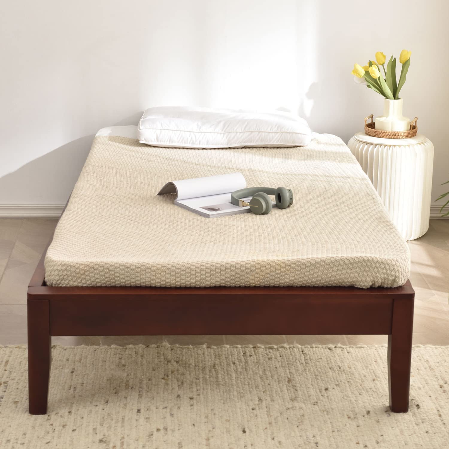 Woodpeckers Furniture And Mattress Stella Solid Pine Wood Platform Bed Frame (Mahogany, Twin)