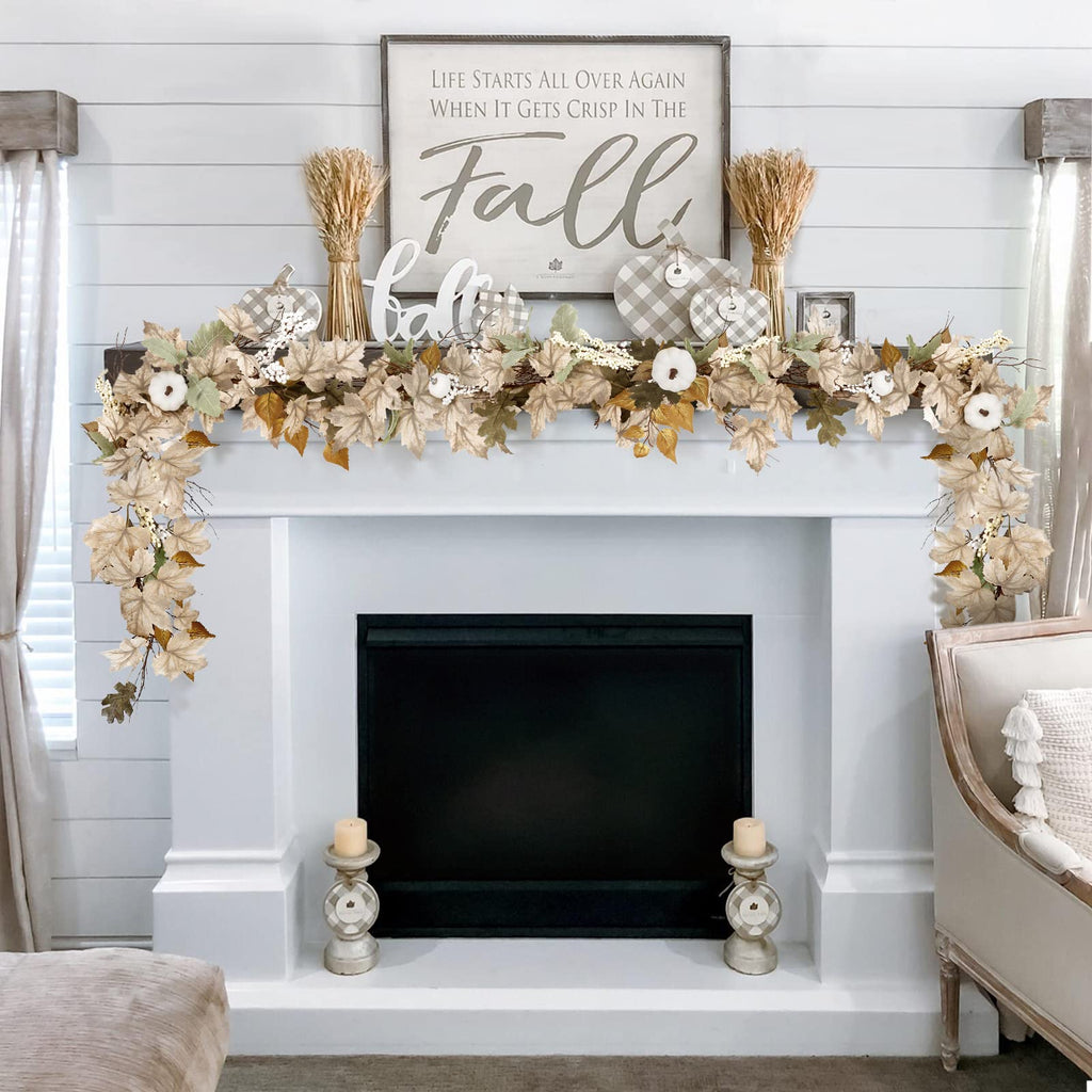Fall Decor - Fall Garland - 6Ft Autumn Maples Leaf Pumpkin Berry Garland - Thanksgiving Halloween Mantle Fireplace Farmhouse Har