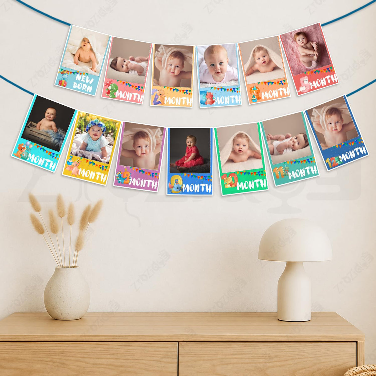 Zyozique Baby Milestone Photo Paper Banner 1st Birthday Decoration Kit, Monthly Photo Paper Banner from Newborn to 12 Months, Ba