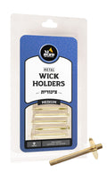 Metal Wick Holder Set - 9 Medium Holders and 50 Wax Coated Wicks - Sits in Full Oil Cup for Optimal Safety and Burn Time - Tzino
