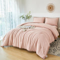 Perfemet 5 Pieces Girls Blush Comforter Set Full Aesthetic Solid Pom Pom Comforter Soft Microfiber Blush Pink Bed In A Bag Kids