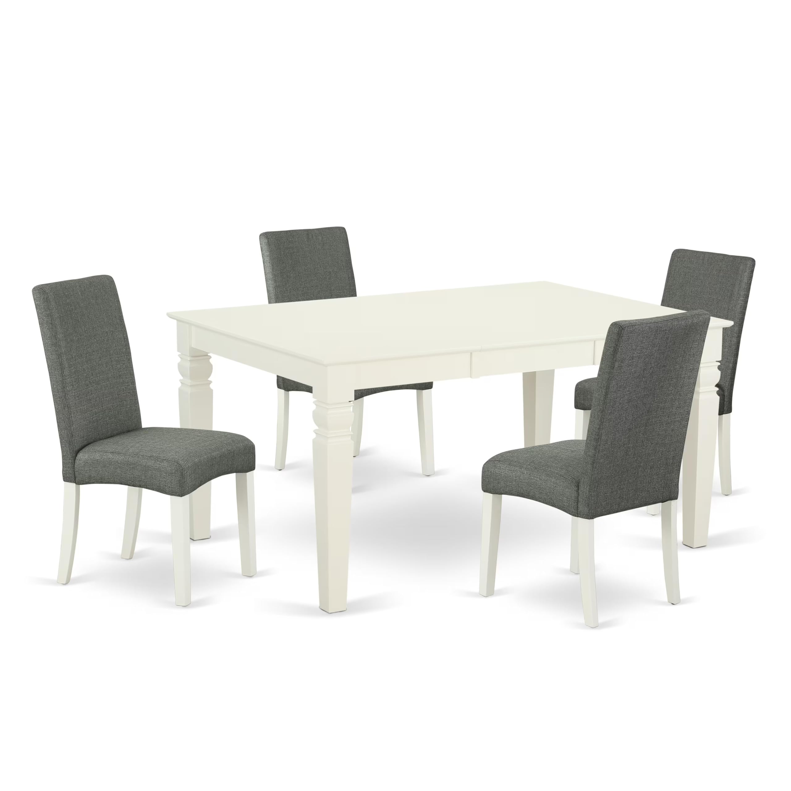 East West Furniture Wedr5-Lwh-07 5 Piece Dining Set Includes A Rectangle Dining Room Table With Butterfly Leaf And 4 Gray Linen Fabric Upholstered Chairs, 42X60 Inch, Linen White