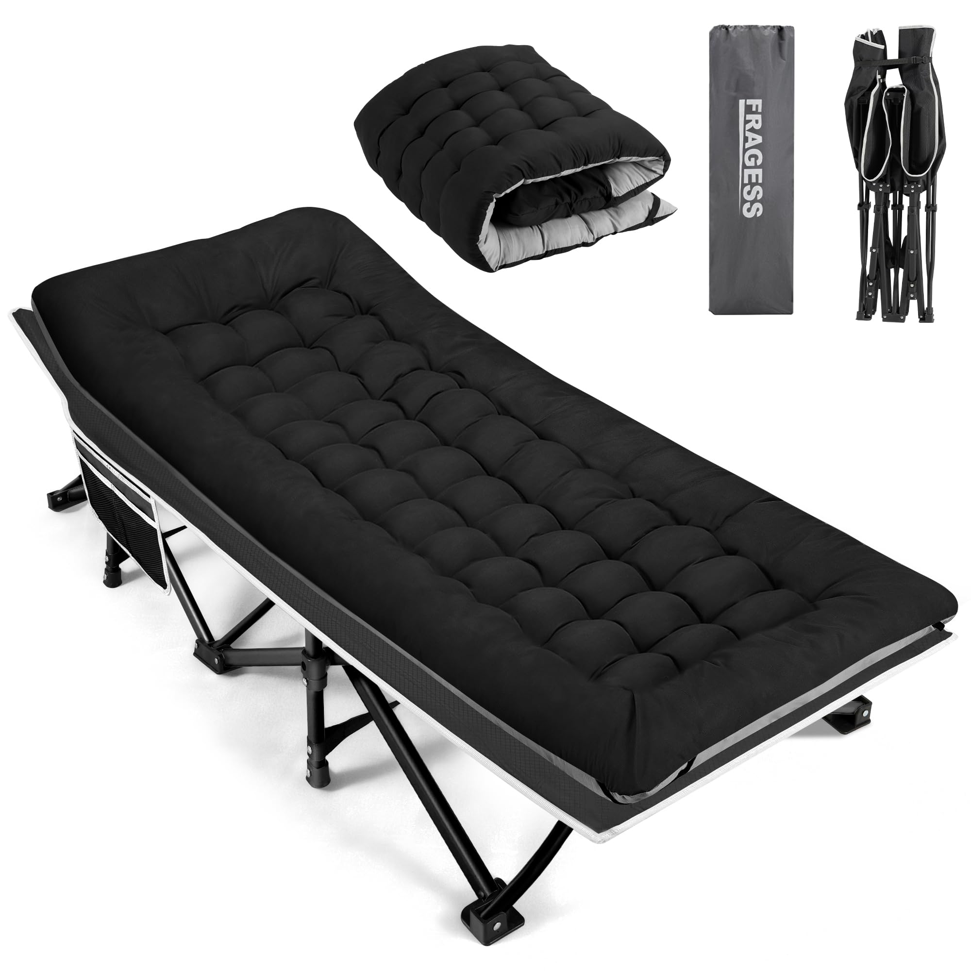 Fragess Portable Camping Cot, Sleeping Cots for Adults, 28 Extra Wide Heavy Duty Folding Cot Max Load 600LBS with Thick Mattress